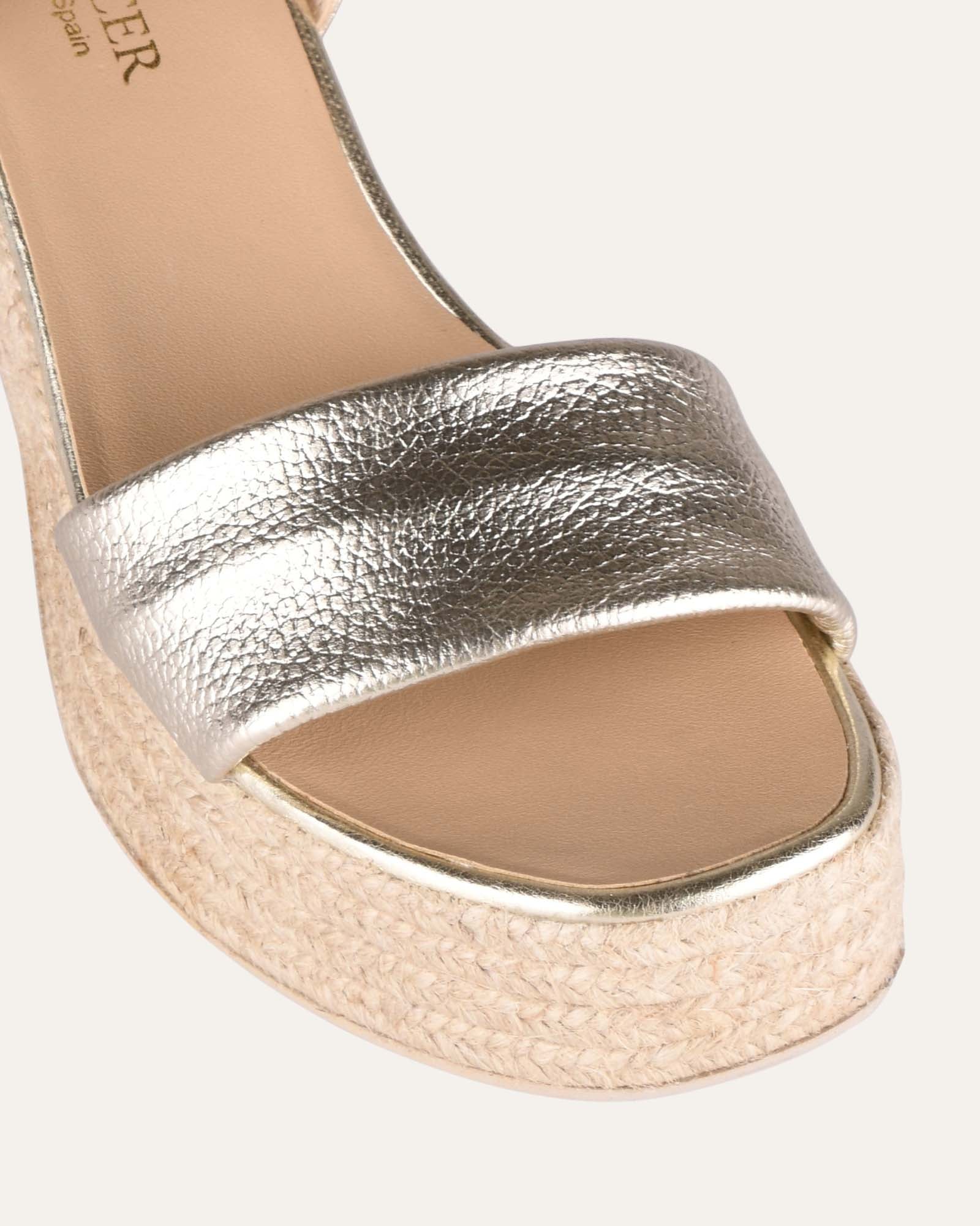 Fairfax Women's Gold Leather High Heel Espadrille Sandals - Comfortable & Stylish for Weddings, Parties & Summer Outings