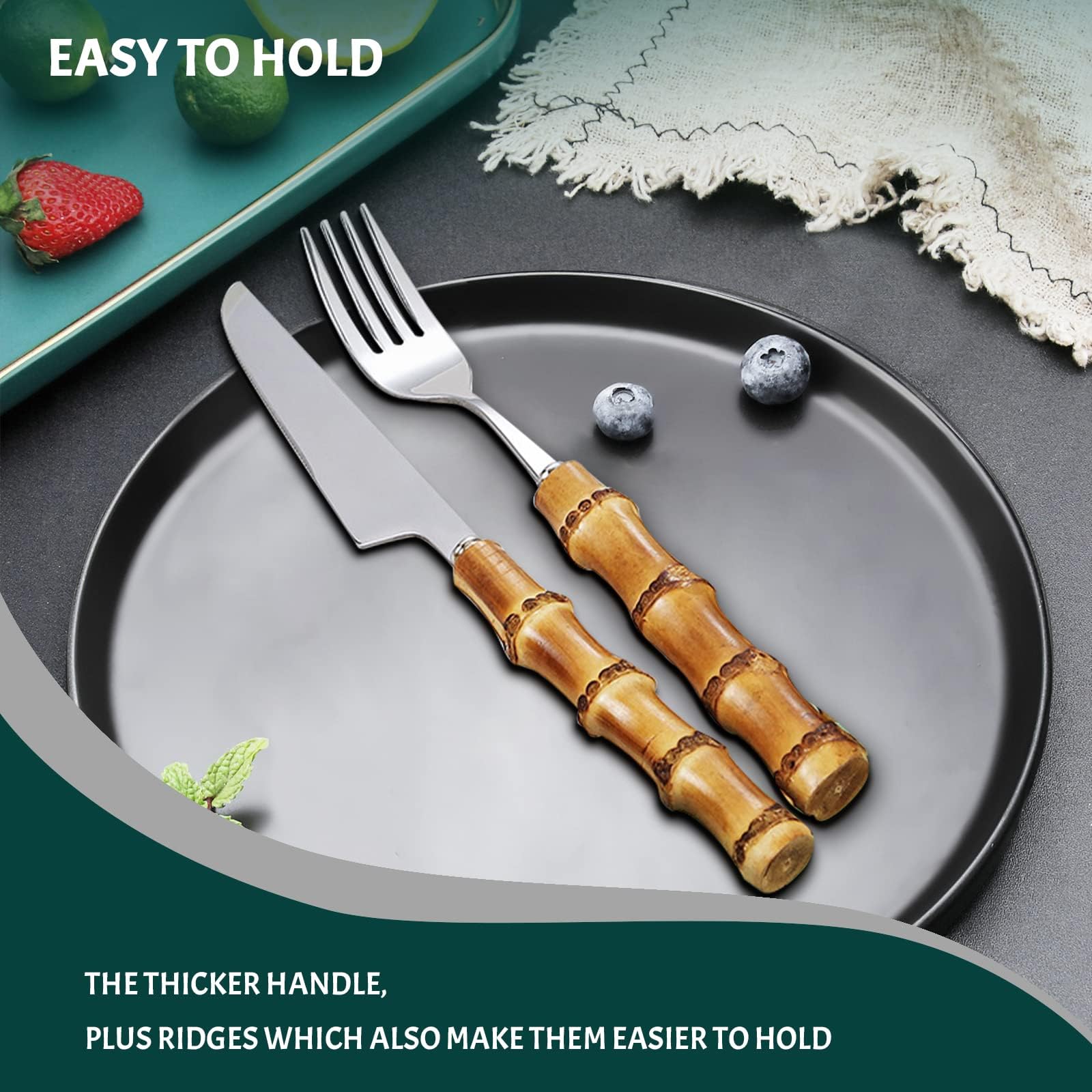 Premium 90-Piece Bamboo Handle Stainless Steel Cutlery Set - 18/8 Dishwasher Safe Flatware for 18 Place Settings - Eco-Friendly Kitchen Utensils for Everyday Dining, Dinner Parties & Restaurant Use
