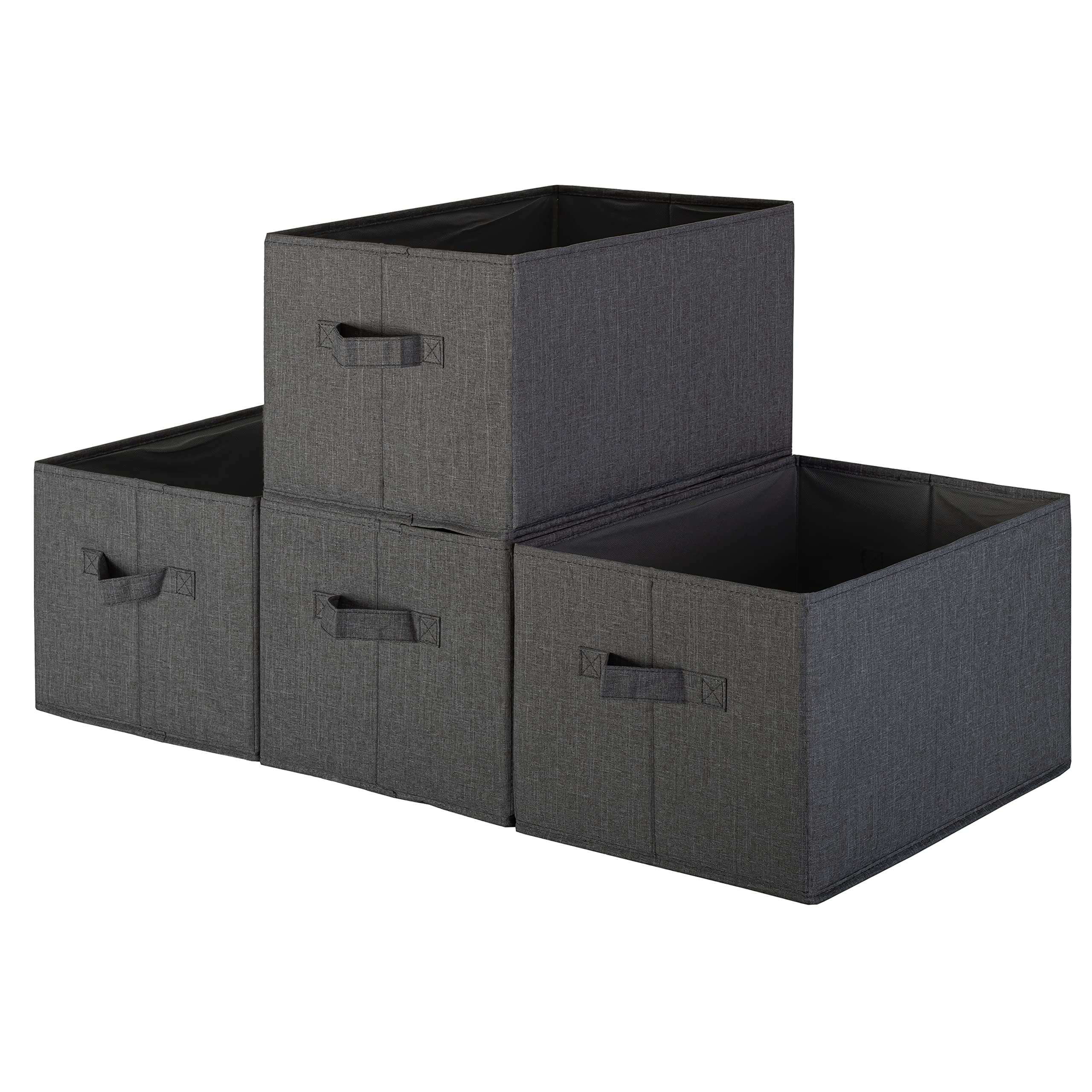 Pomatree 4-Pack Large Foldable Storage Baskets - Sturdy Fabric Organizer Bins for Home, Nursery, Closet & Shelf Organization - Black Storage Cubes | Perfect for Toys, Blankets & Home Decor Storage