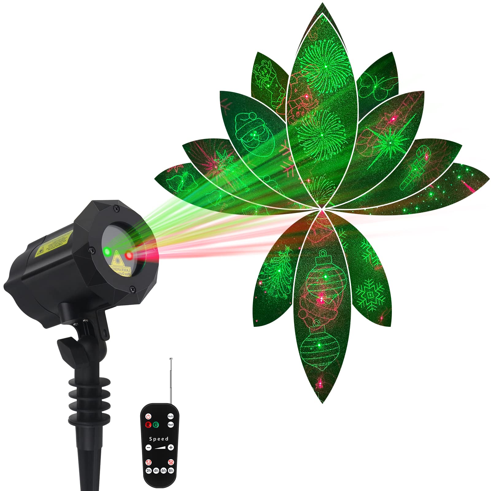 Poeland 12 Pattern Outdoor Laser Christmas Lights Projector - Waterproof Garden Landscape Lighting for Holiday Decor, Parties, and Yard Decorations