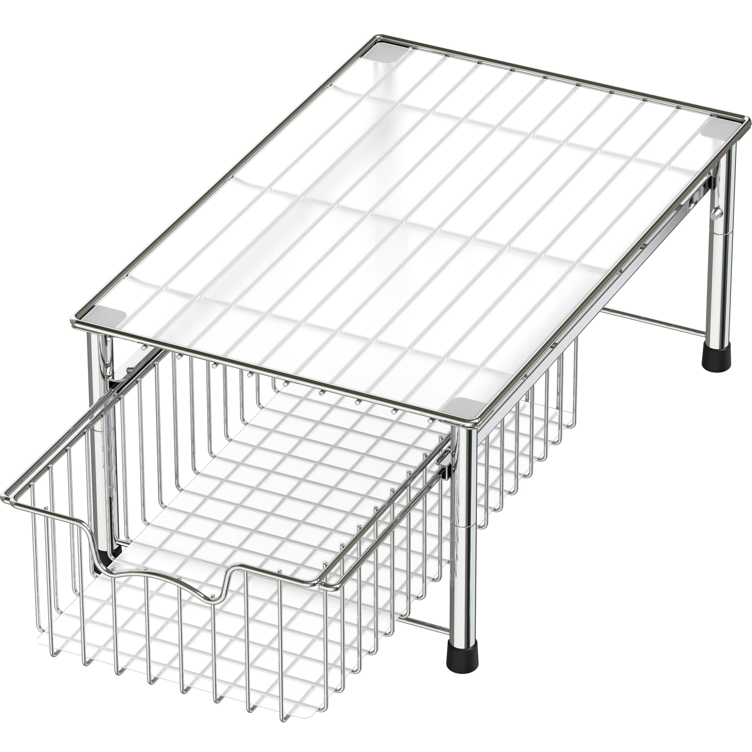 Stackable Chrome Wire Basket Drawer for Kitchen, Bathroom & Office Organization - Simple Houseware Storage Solution for Cabinets, Shelves & Closets