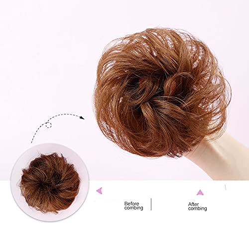 100% Human Hair Messy Bun Hairpiece - Adjustable Drawstring Scrunchie for Wedding, Daily & Special Occasions - Natural Light Brown Hair Donut Ring for Women & Girls - Perfect Hair Styling Accessory for Updos, Ponytails & Quick Hairstyles