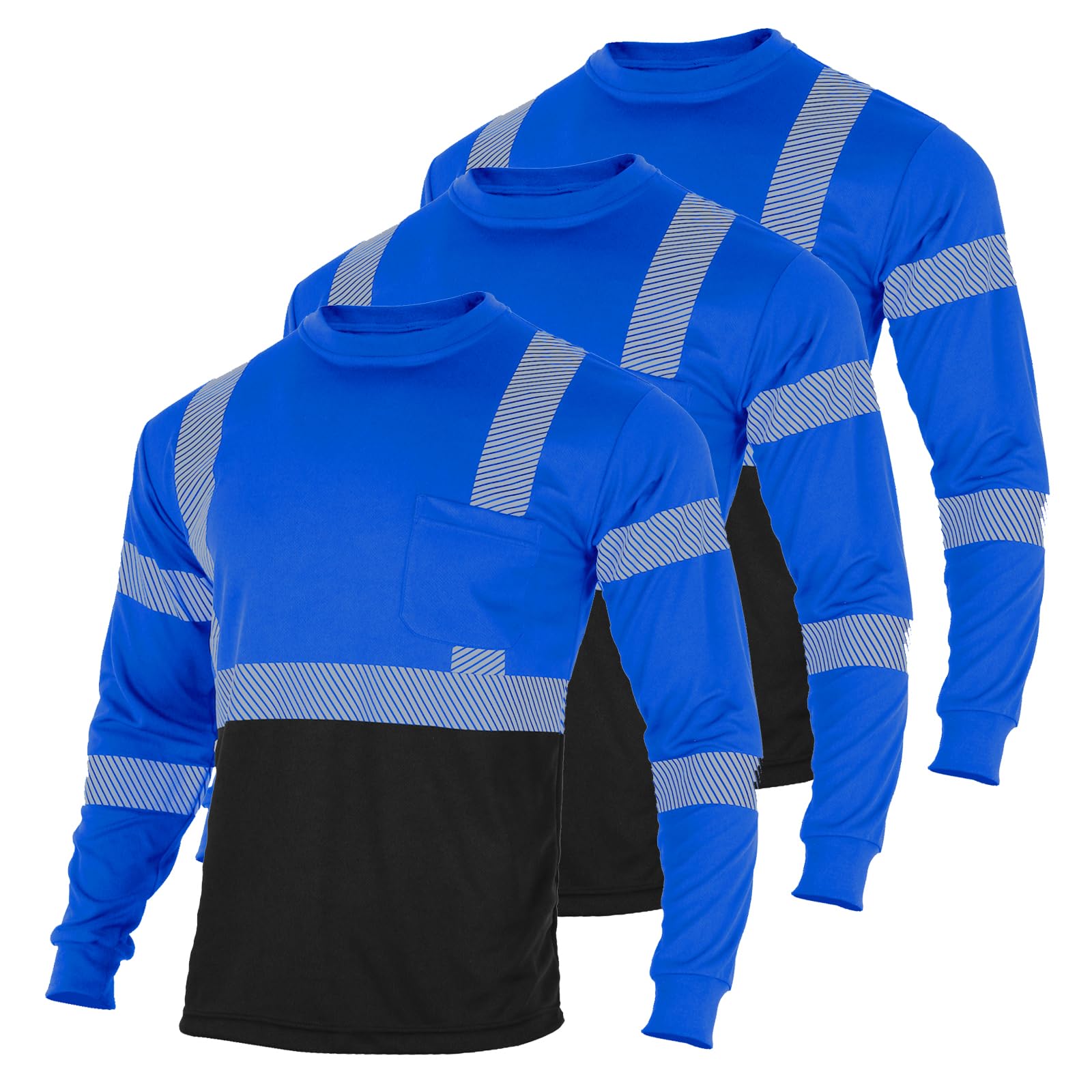 FONIRRA 3-Pack ANSI Class 3 High Visibility Safety Shirts for Men - Reflective Long Sleeve Workwear for Construction, Road Work & Nighttime Outdoor Activities