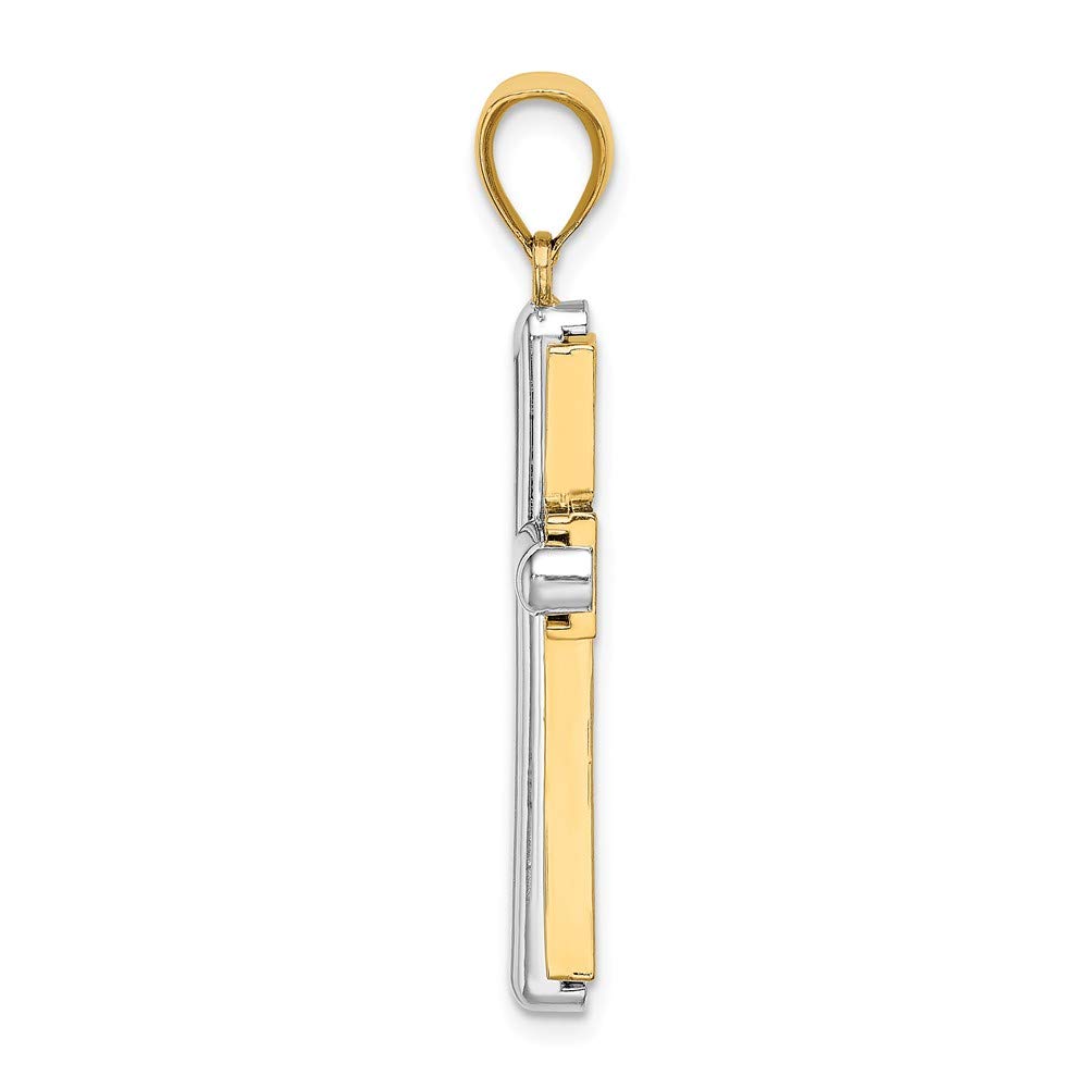 14K White & Yellow Gold Two-Tone Beveled Stick Cross Pendant with Yellow Frame - Elegant Religious Jewelry for Gifts, Baptism, and Everyday Wear