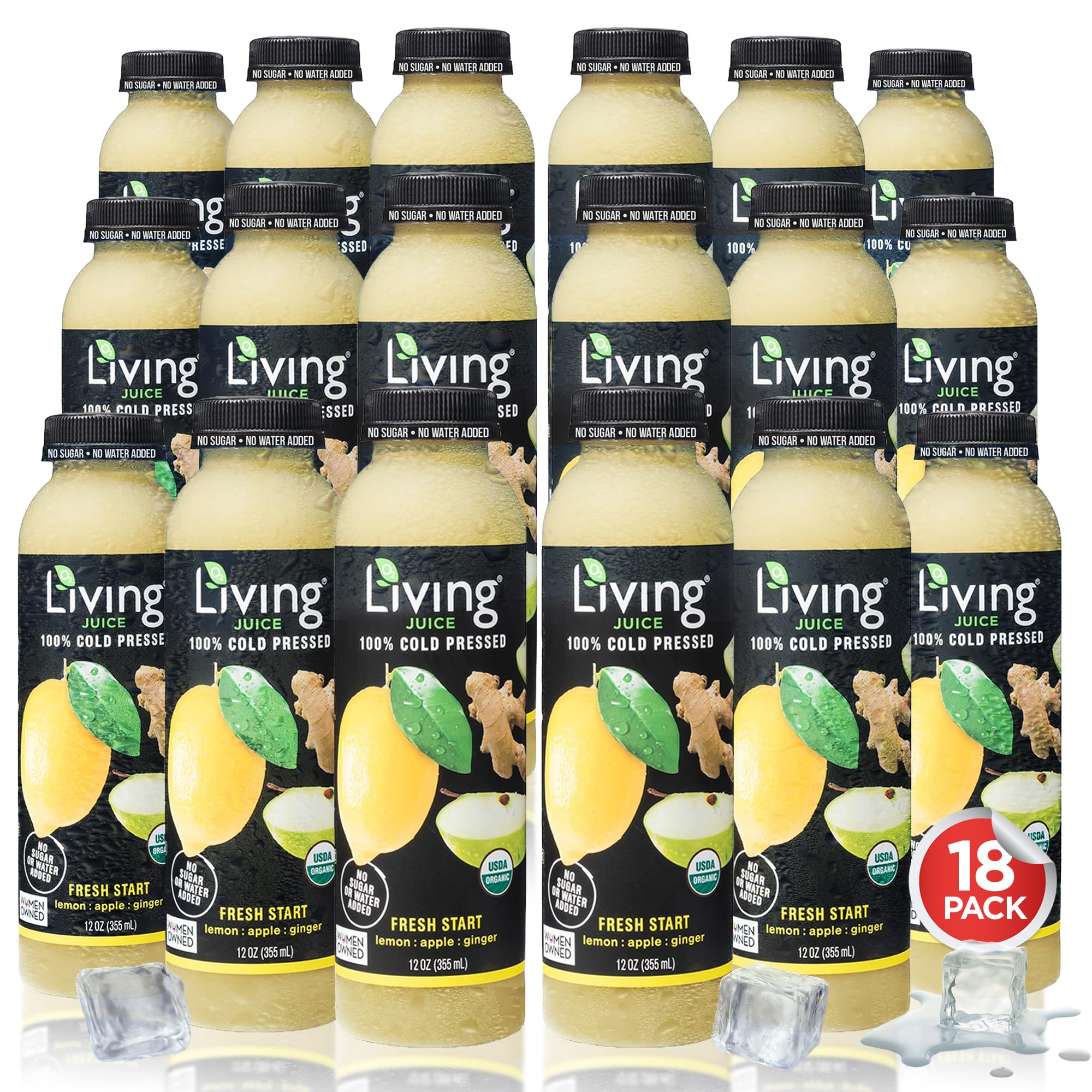 O2 Living Cold Pressed Juice Fresh Start – Low-Calorie Detox Drink with 4 Vegetable Servings per Bottle | Fresh Fruits & Vegetable Juice | Vitamin-Packed Juice Cleanse – 12 Pack (12oz) | Perfect for Weight Loss, Detox & Healthy Lifestyle