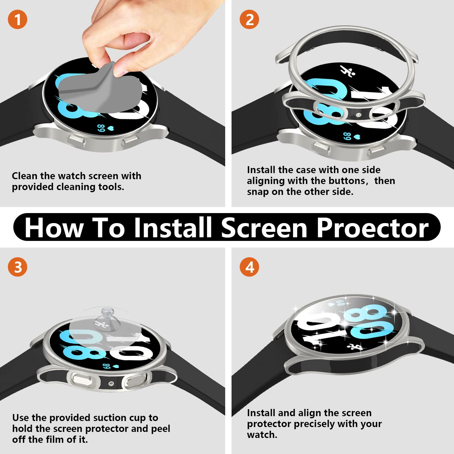 Samsung Galaxy Watch 5 & 4 40mm Case - 4+4 Pack Matte PC Bumper Full Protection Cover with Screen Protector | Durable Shockproof Design for Workout, Running & Outdoor Activities
