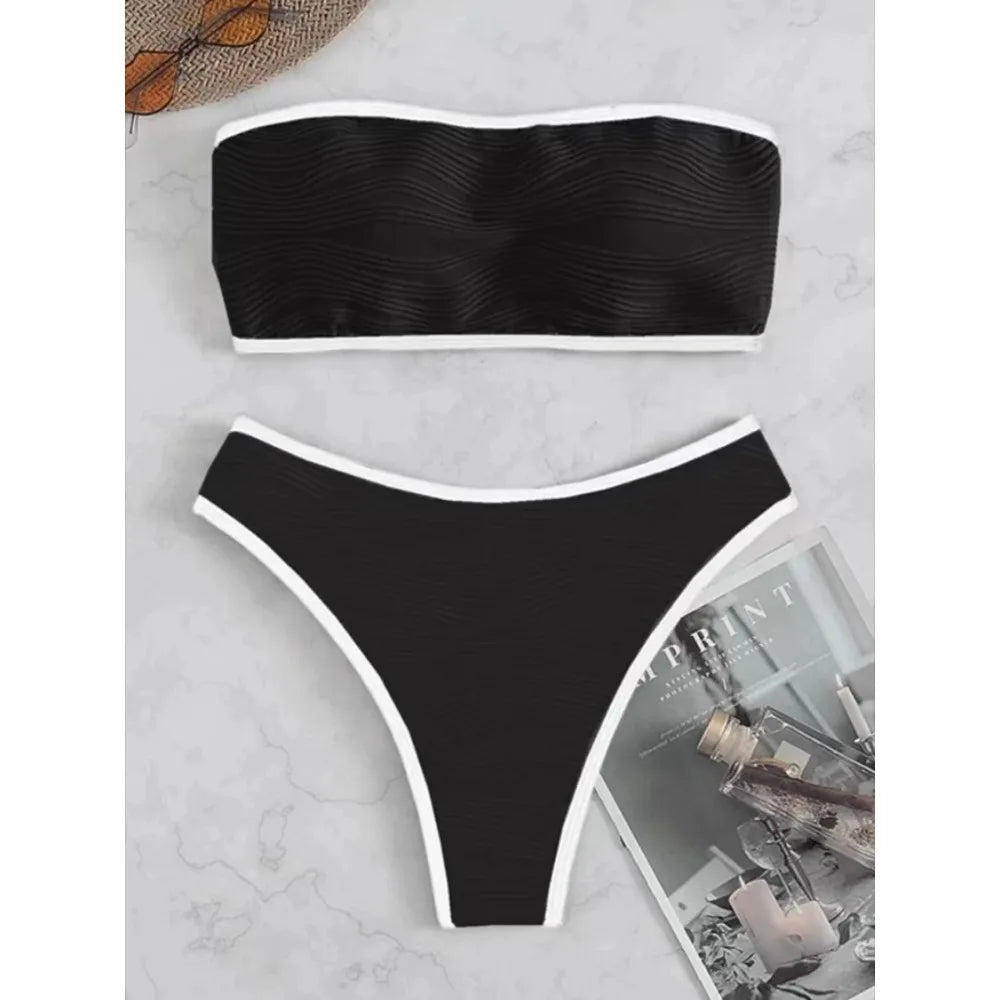 Women's Solid Bandeau Bikini Set - 2 Piece Thong Swimwear for Summer Beach & Pool | Sexy Bathing Suit for Women | Perfect for Vacation, Tanning, and Water Sports