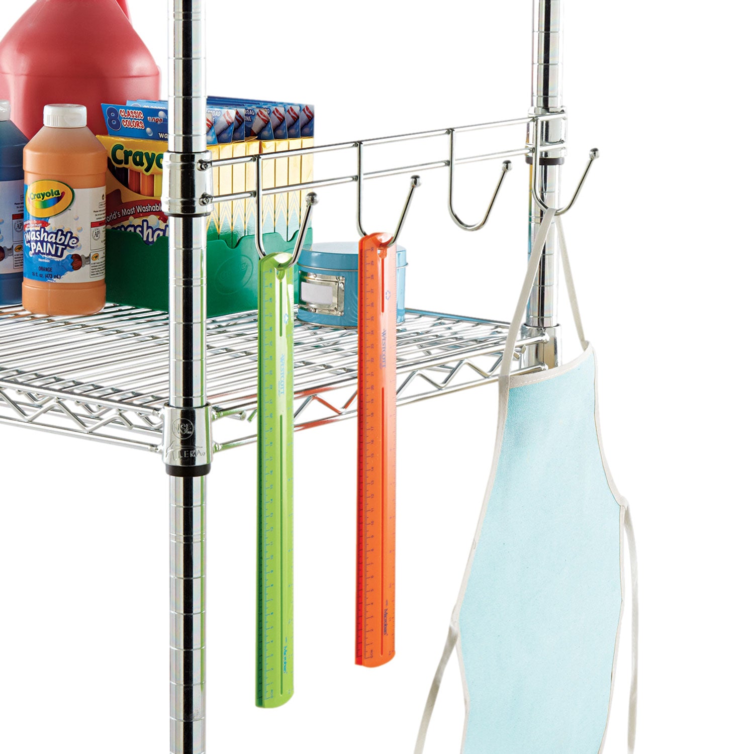 Alera® 24-Inch Deep Silver Hook Bars for Wire Shelving - 5 Hooks per Bar, 2 Bars per Pack - Perfect for Garage Storage, Closet Organization & Retail Display