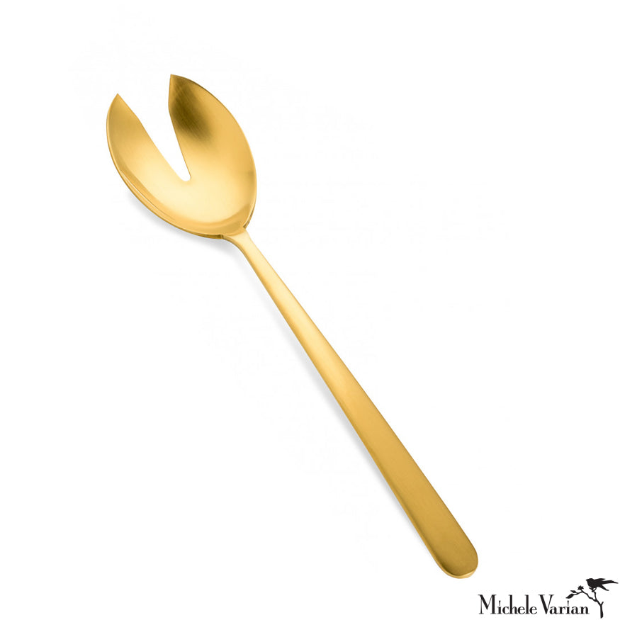 Premium Brushed Gold Salad Serving Fork - Elegant Stainless Steel Utensil for Dinner Parties, Buffets & Entertaining