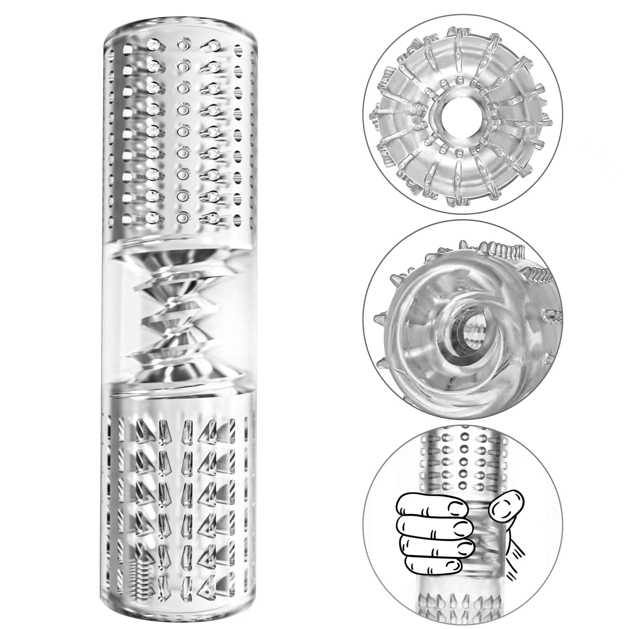 Premium Transparent Crystal Vagina Sleeve - Male Masturbation Stroker with Spiral Textured Tunnel - Realistic Pocket Pussy Adult Sex Toy for Men - Discreet Solo Pleasure at Home or Travel