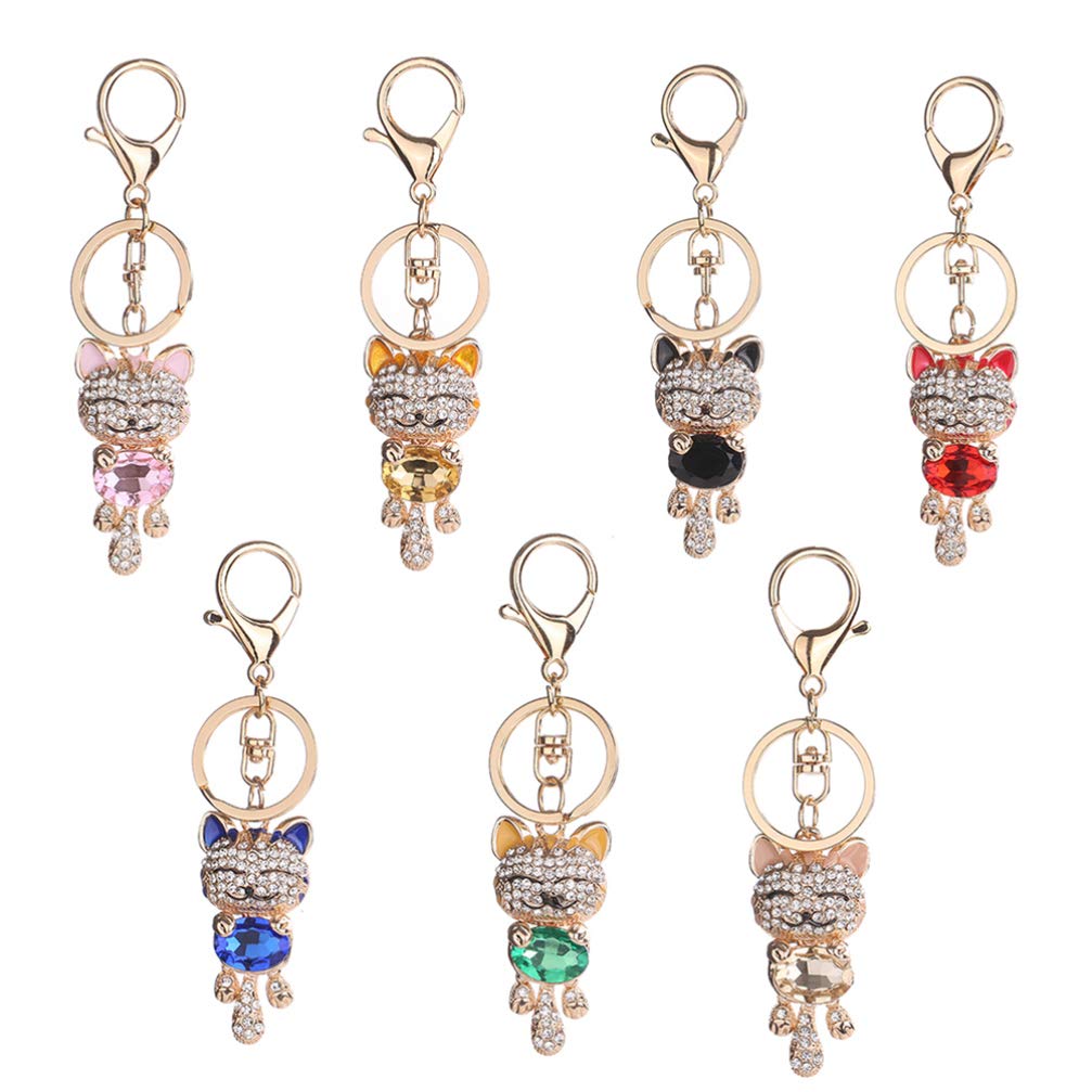 Lucky Cat Keychain - Crystal Maneki Neko Charm for Purse & Backpack - Fengshui Wealth Attractor for Travel & Daily Use