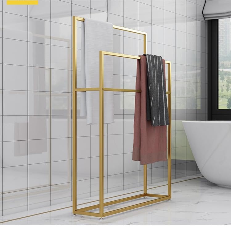 Sturdy Free Standing Towel Rack - Heavy Duty Metal Towel Holder Stand for Bathroom, Kitchen, Laundry Room - Rust-Resistant Gold Finish (65×20×110cm) - Perfect for Spa, Gym & Luxury Home Decor