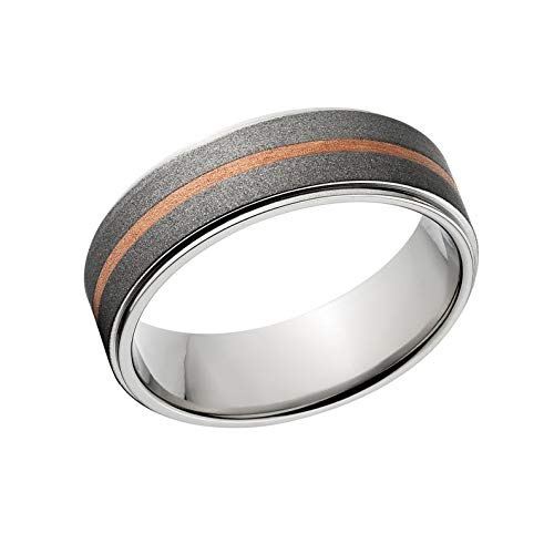 Premium Titanium Wedding Ring with Copper Inlay - Durable & Hypoallergenic Men's Wedding Band - 7RC11G-SND - Perfect for Engagements, Anniversaries & Everyday Wear