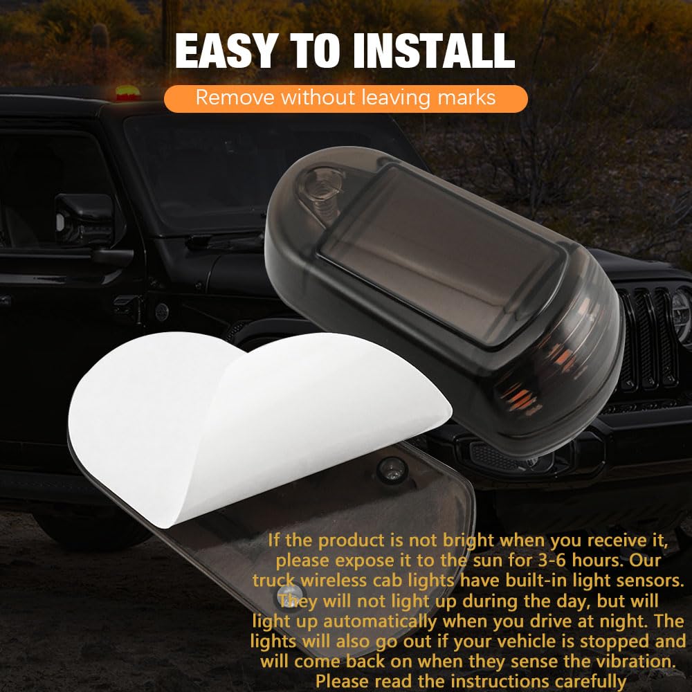 2025 Newest No Drill Solar Powered Cab Lights for Trucks - IP68 Waterproof, Vibration Sensor LED Roof Marker Lights (Yellow/Black) - Perfect for Night Driving & Off-Road Adventures