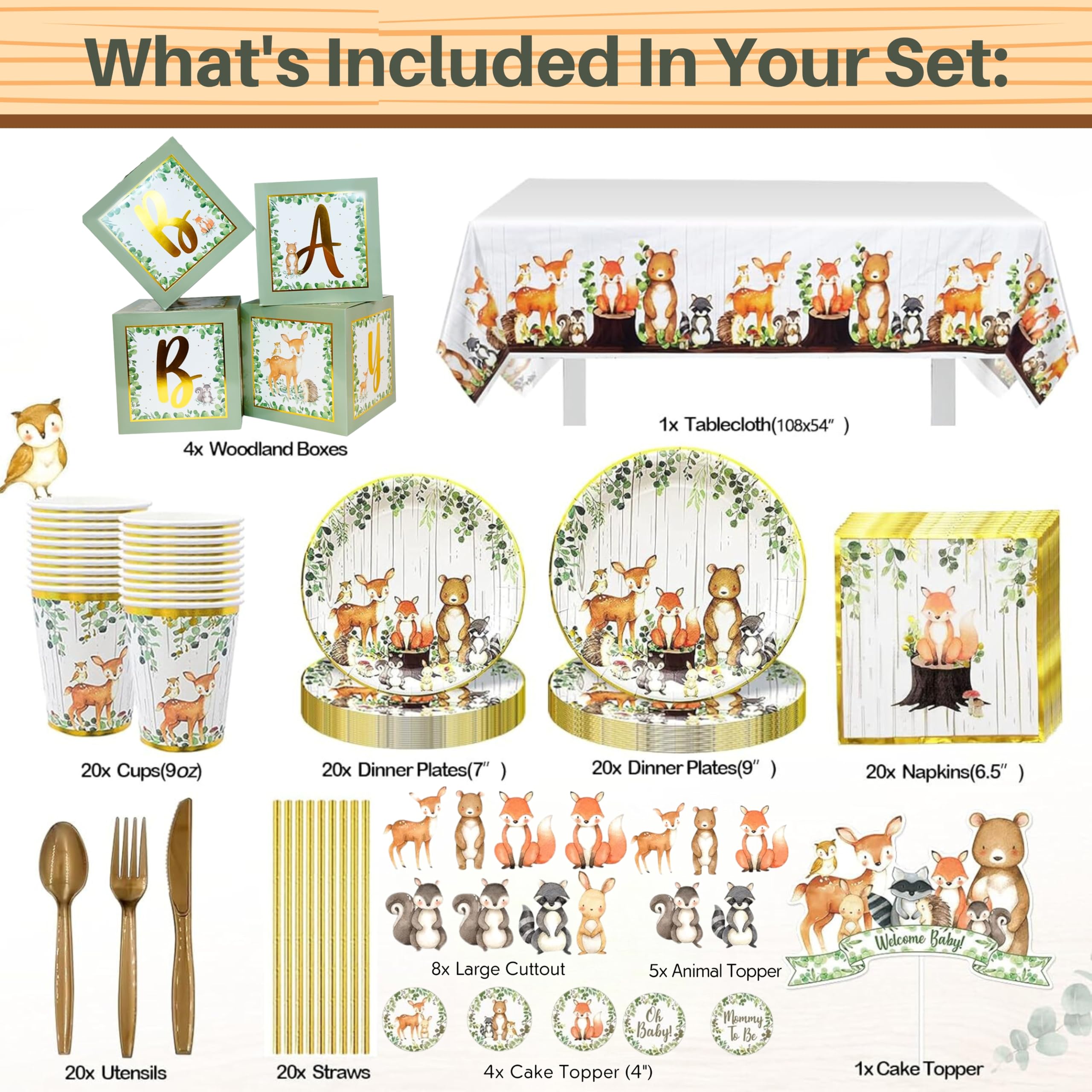 257-Piece Woodland Baby Shower Decorations Kit for Boys & Girls - Forest Animal Theme Gender Neutral Party Supplies with Backdrop, Banner, Balloon Garland, Tableware for 20 Guests | Perfect for Baby Showers, Nursery Decor, and First Birthday Parties