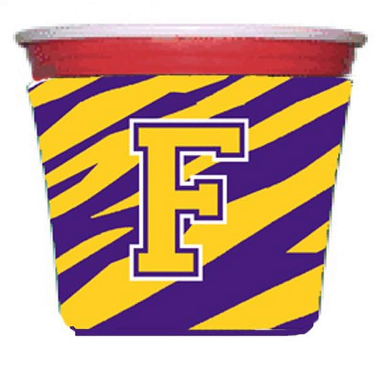 Purple & Gold Tiger Stripe Monogram Letter F Red Solo Cup Insulator - Personalized Drink Hugger for Parties, BBQs & Tailgating