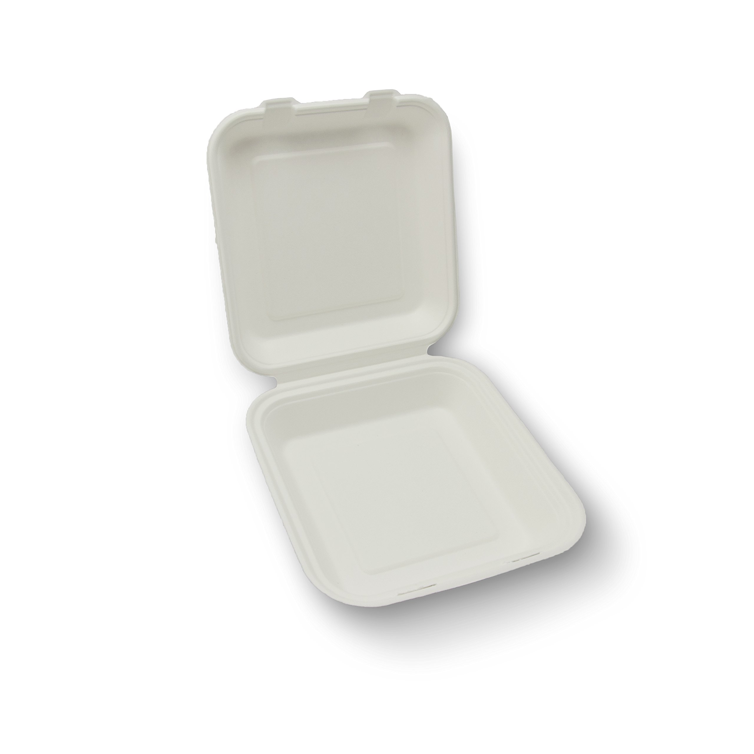 Eco-Friendly 100% Compostable Sugar Cane Fiber Hinged Food Container - Medium Size 1-Compartment (200 Count Case) - Perfect for Meal Prep, Takeout & Sustainable Catering