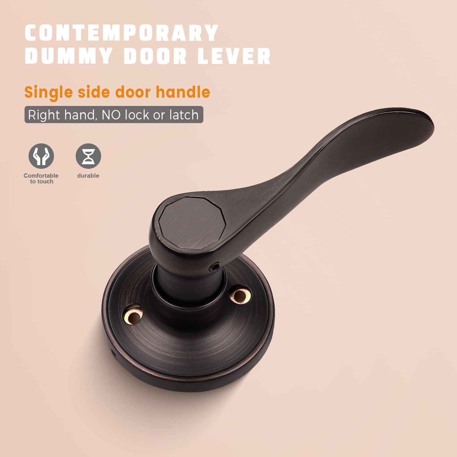KNOBWELL 2 Pack Bronze Dummy Lever Door Handle - Interior & Closet Door Knob with Right Handing (No Lock/Latch) - Perfect for Bedrooms, Bathrooms & Storage Rooms