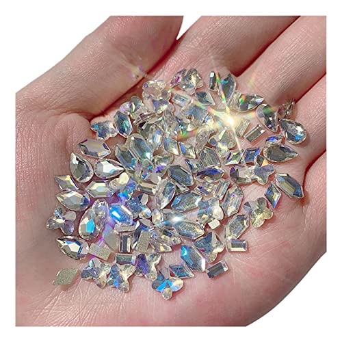 100Pcs Irregular Shape Flat Bottom Glass Rhinestones for Nail Art - DIY Nail Decorations for Women & Girls | Perfect for Nail Design, Manicures, and Creative Nail Crafts