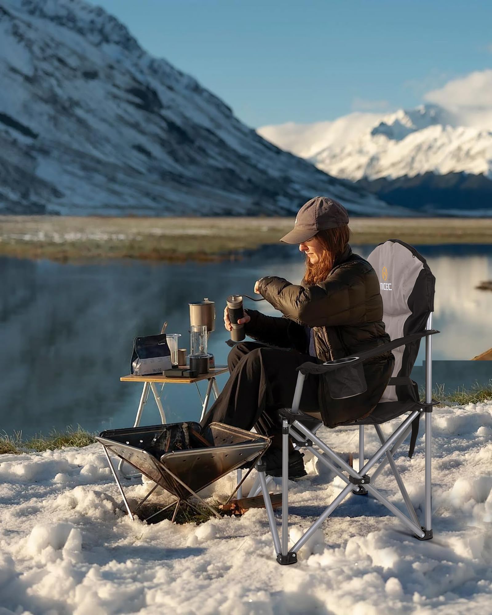 Premium Outdoor Heated Chair - Portable Electric Camping Chair with Thick Padding, Heavy Duty Cooler, Carry Bag & Side Pockets - Includes 10000mAh Power Bank (2 Pack) - Perfect for Beach, Backyard, Picnics & Winter Camping