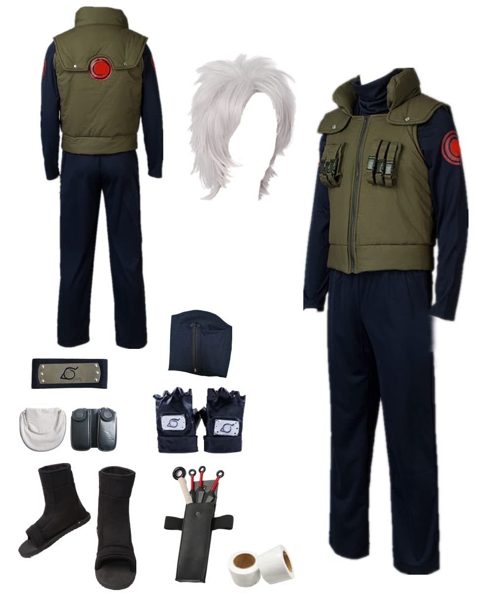 Men's Anime Green Vest & Dark Blue Cosplay Costume - Halloween Party, Comic Con, Cosplay Events - US Size Adult