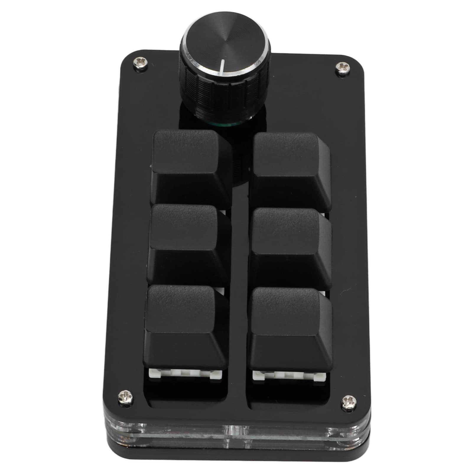 One-Handed Mechanical Gaming Keypad - 6 Programmable Macro Keys & Adjustable Knob for PC/PS5/Streaming (Black) | Perfect for Shortcuts, Live Streaming & Esports
