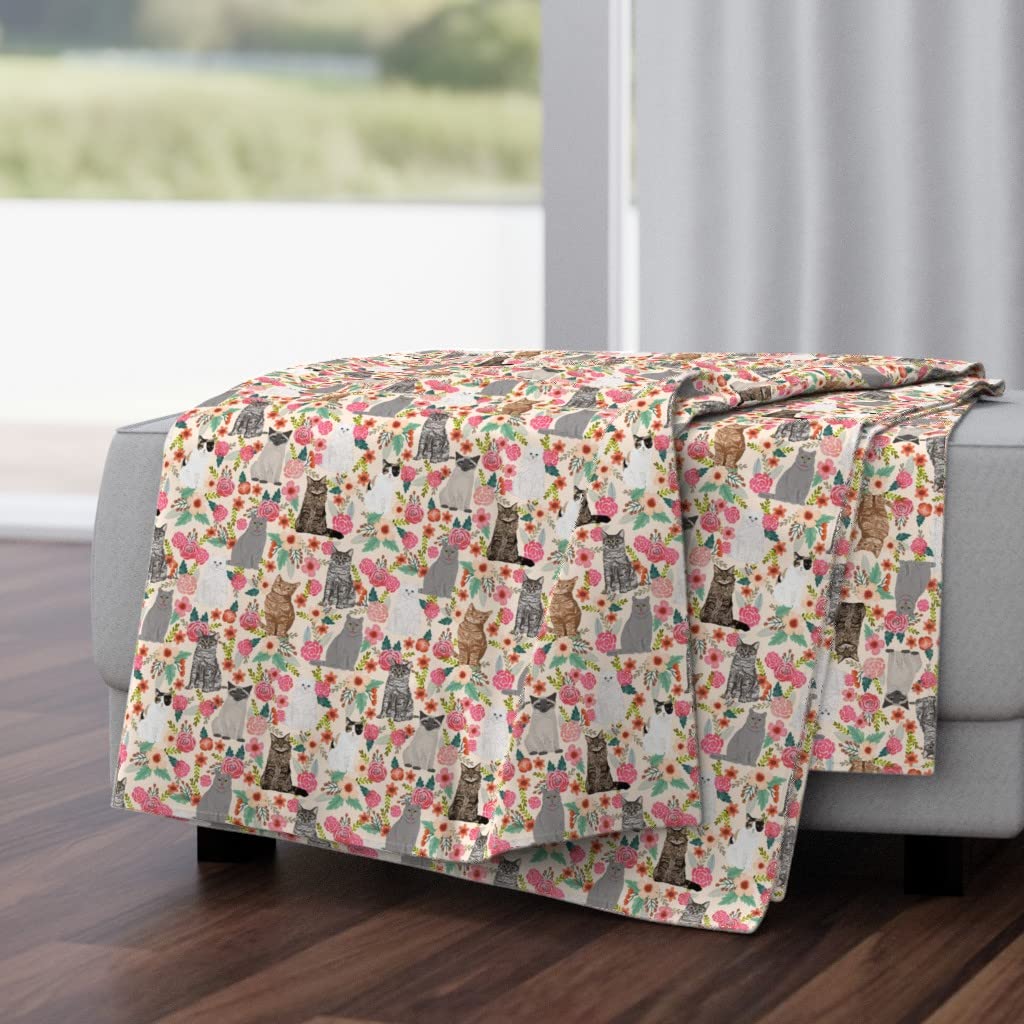 Soft Plush Minky Throw Blanket 50x70 Inches - Watercolor Floral Cat Design for Cozy Home Decor | Perfect for Sofa, Bed & Gift Giving