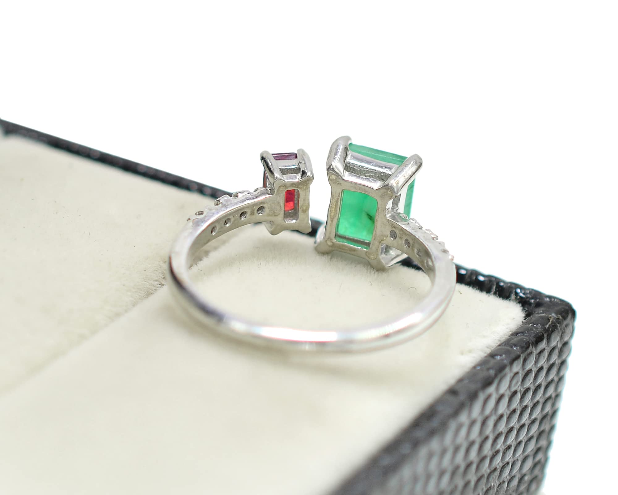 Natural Green Emerald & Red Ruby Ring - 925 Sterling Silver July Birthstone Promise Ring for Women | Elegant Jewelry Gift for Girlfriend, Wife, Christmas, Anniversary & Special Occasions