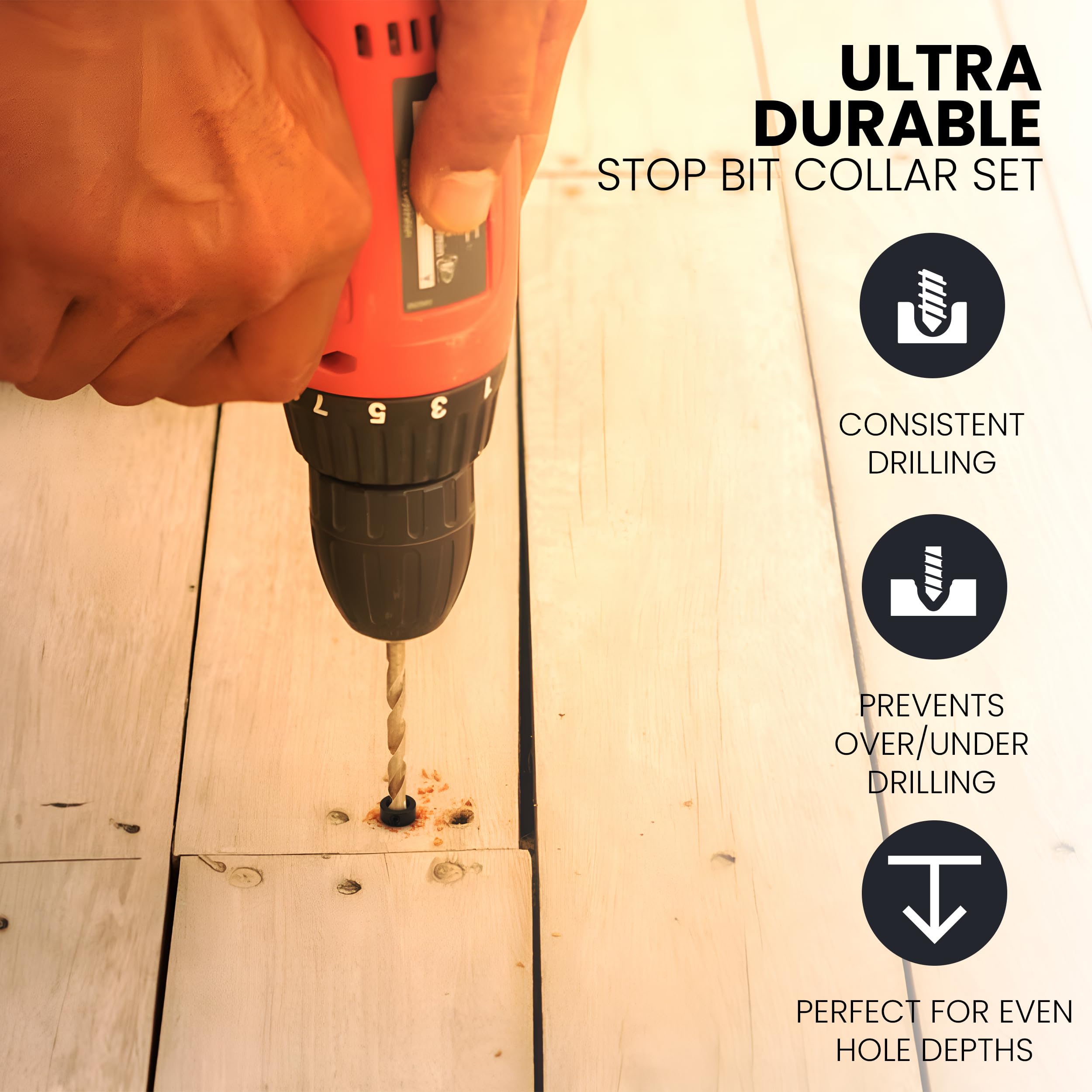 **7-Piece Drill Stop Bit Collar Set - 1/8