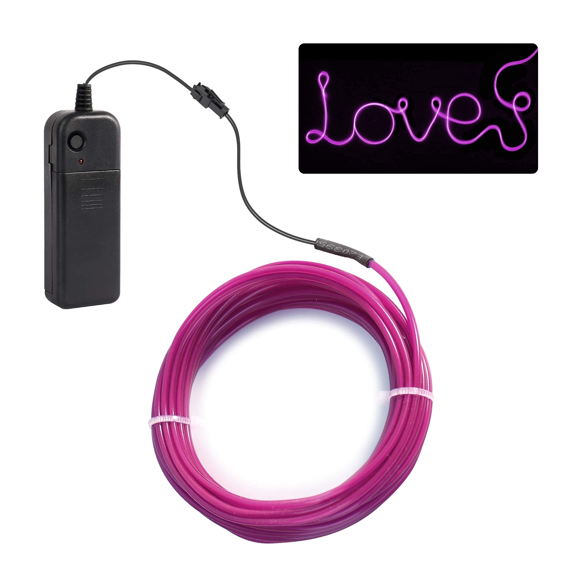 JIGUOOR 16.4ft EL Wire Battery Pack - 5m Bright Neon Light Strip with 360° Illumination for DIY, Party, Halloween & Christmas Decorations - Flexible Neon Tube Rope Lights for Home, Bar, Pub, Festival & Nightclub Lighting (Purple)