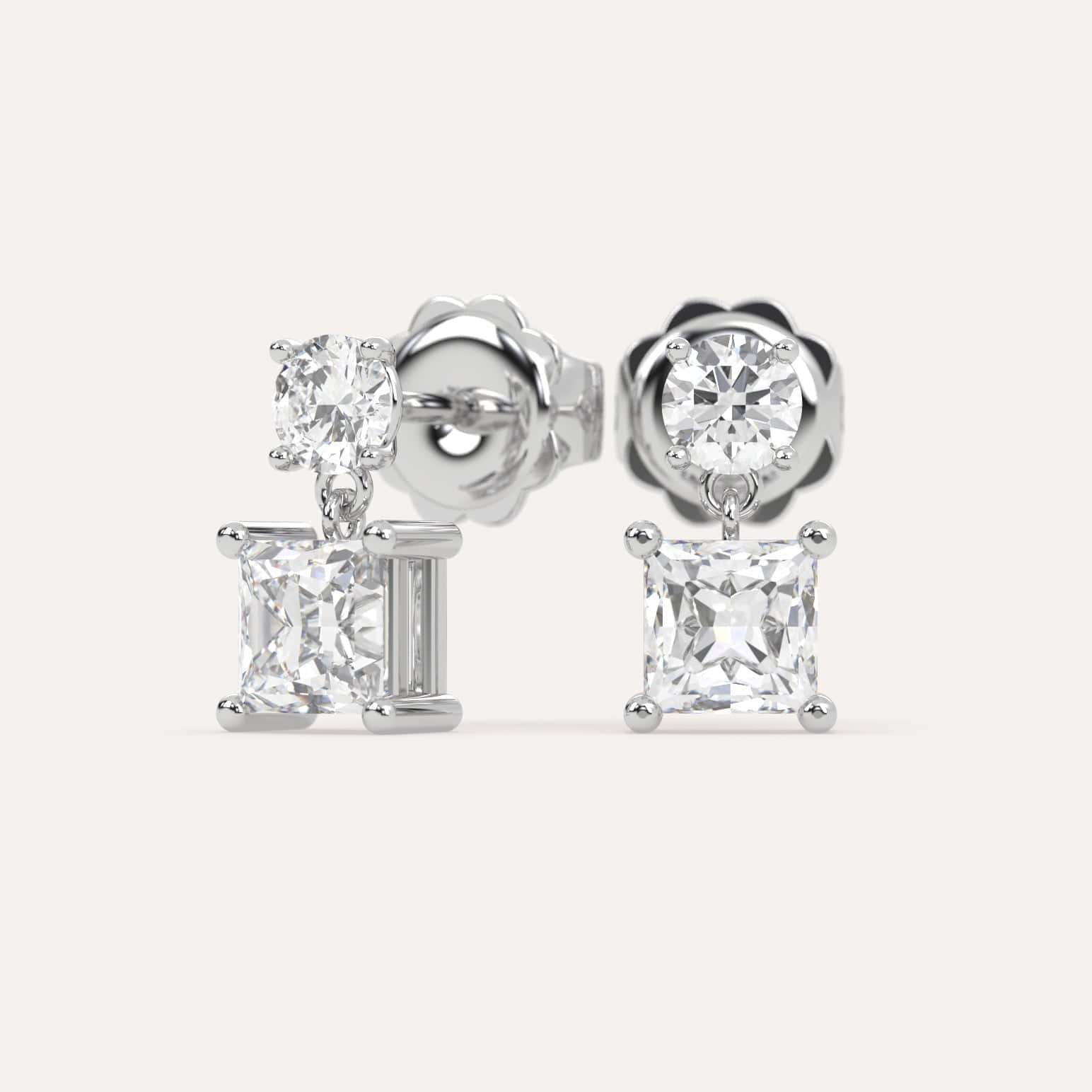 2 Carat Princess Cut Diamond Drop Earrings for Women - Elegant Dangling Earrings for Weddings, Parties & Special Occasions
