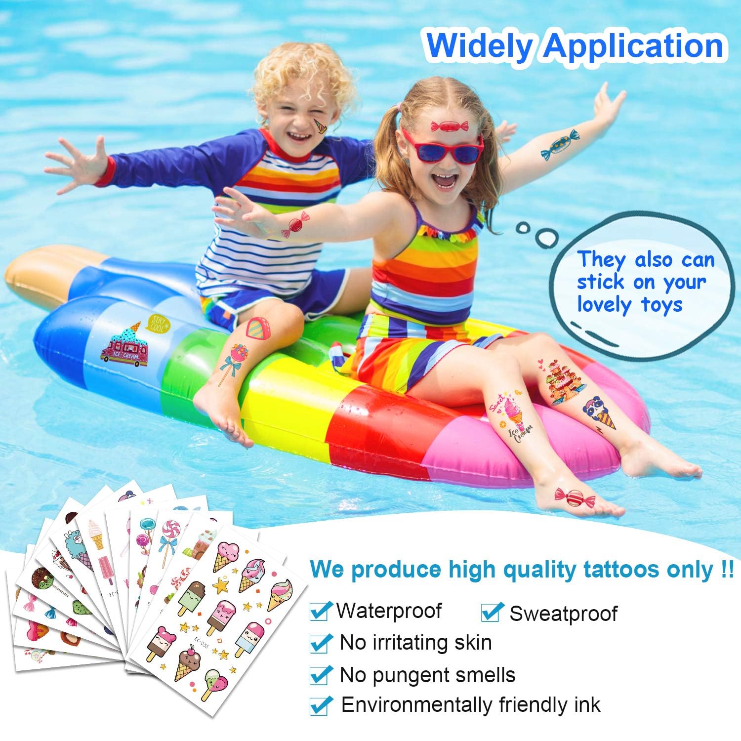 130pcs Kids Temporary Tattoos - Ice Cream & Candy Themed Fake Tattoos for Birthday Parties, Halloween Goodie Bags, Party Favors & Decorations - Perfect for Kids' Events, Classroom Rewards & Summer Camp Activities
