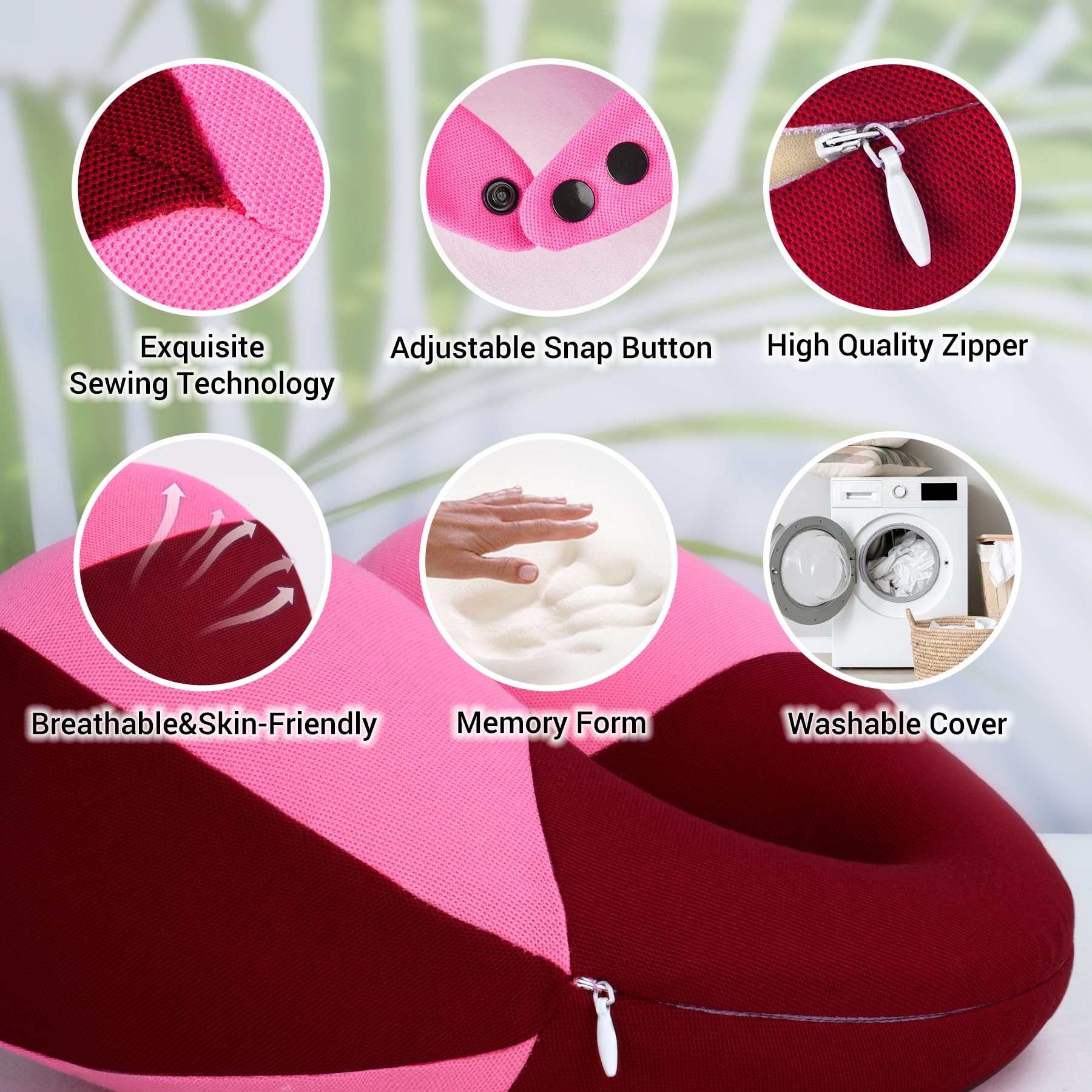 COOLBEBE Kids Travel Neck Pillow - Soft & Comfortable Headrest for Airplane, Car Rides - Perfect Travel Gift for Toddlers & Children (Raspberry Pink) - Ideal for Long Flights, Road Trips & Nap Time