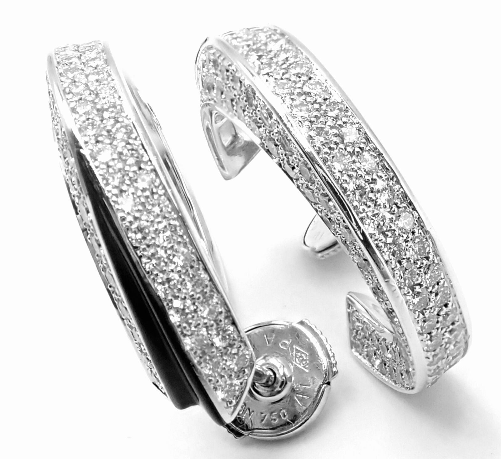 Authentic Cartier Panthere 18k White Gold Diamond Onyx Hoop Earrings - Luxury Jewelry for Women, Perfect for Weddings & Special Occasions