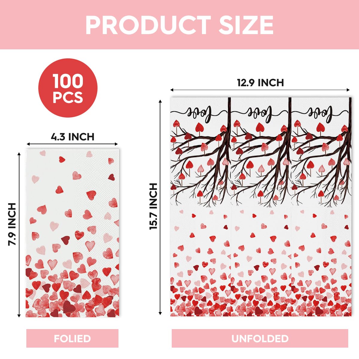 Horaldaily 100-Pack Valentine's Day Disposable Paper Napkins - Decorative Guest Napkins with Tiny Love Hearts for Parties, Lunches, Dinners - Perfect for Kitchen, Bathroom & Holiday Celebrations