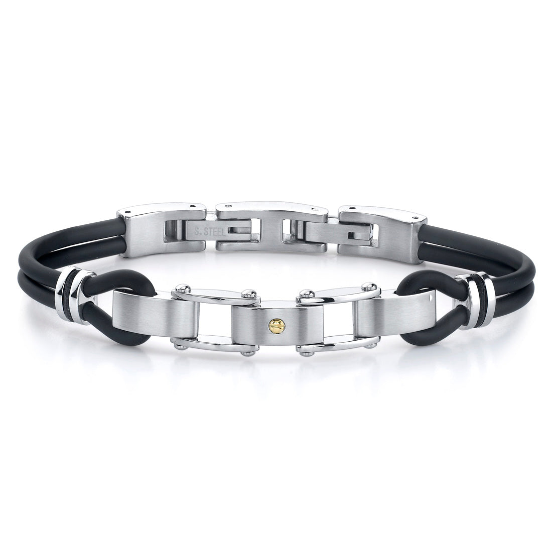 Men's Stainless Steel Panther Link Bracelet with Dual Rubber Cords - Durable Fashion Accessory for Casual Wear, Gifts & Everyday Style