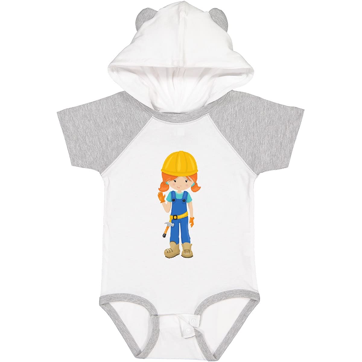 Inktastic Construction Girl Baby Bodysuit - Orange Hair Cute Girl with Hammer - Perfect for Toddler Playdates, Construction-Themed Parties & Fun Photo Shoots