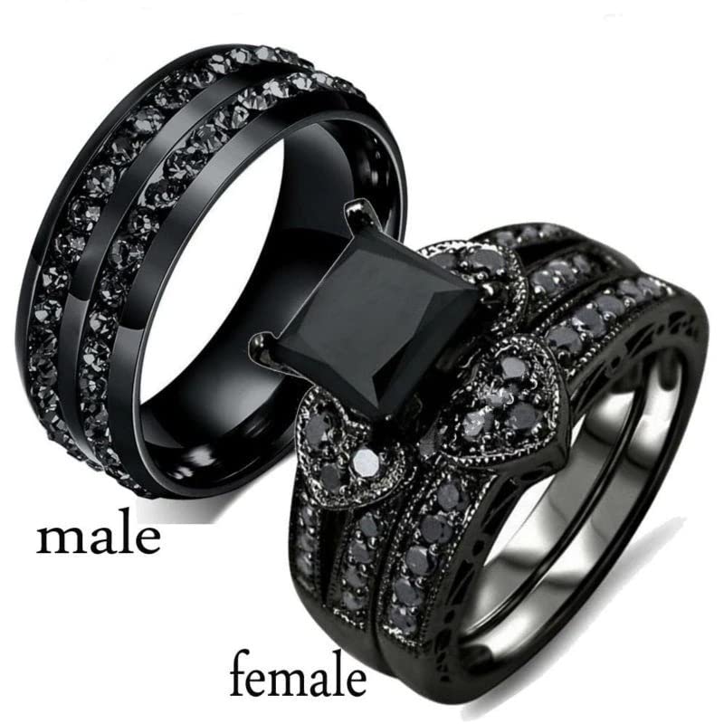 Black Double Row Crystal Stone Engagement Ring for Women - Elegant Wedding, Proposal, Anniversary Gift