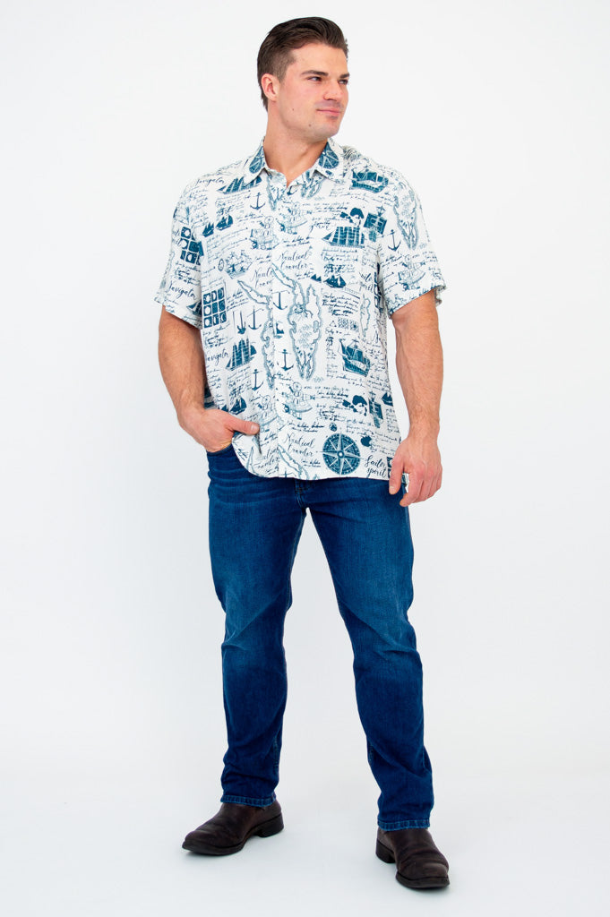 Dino Shirt for Men & Women | Nautical Themed Woven Bamboo Fabric | Perfect for Casual Wear, Beach Outings & Summer Fashion