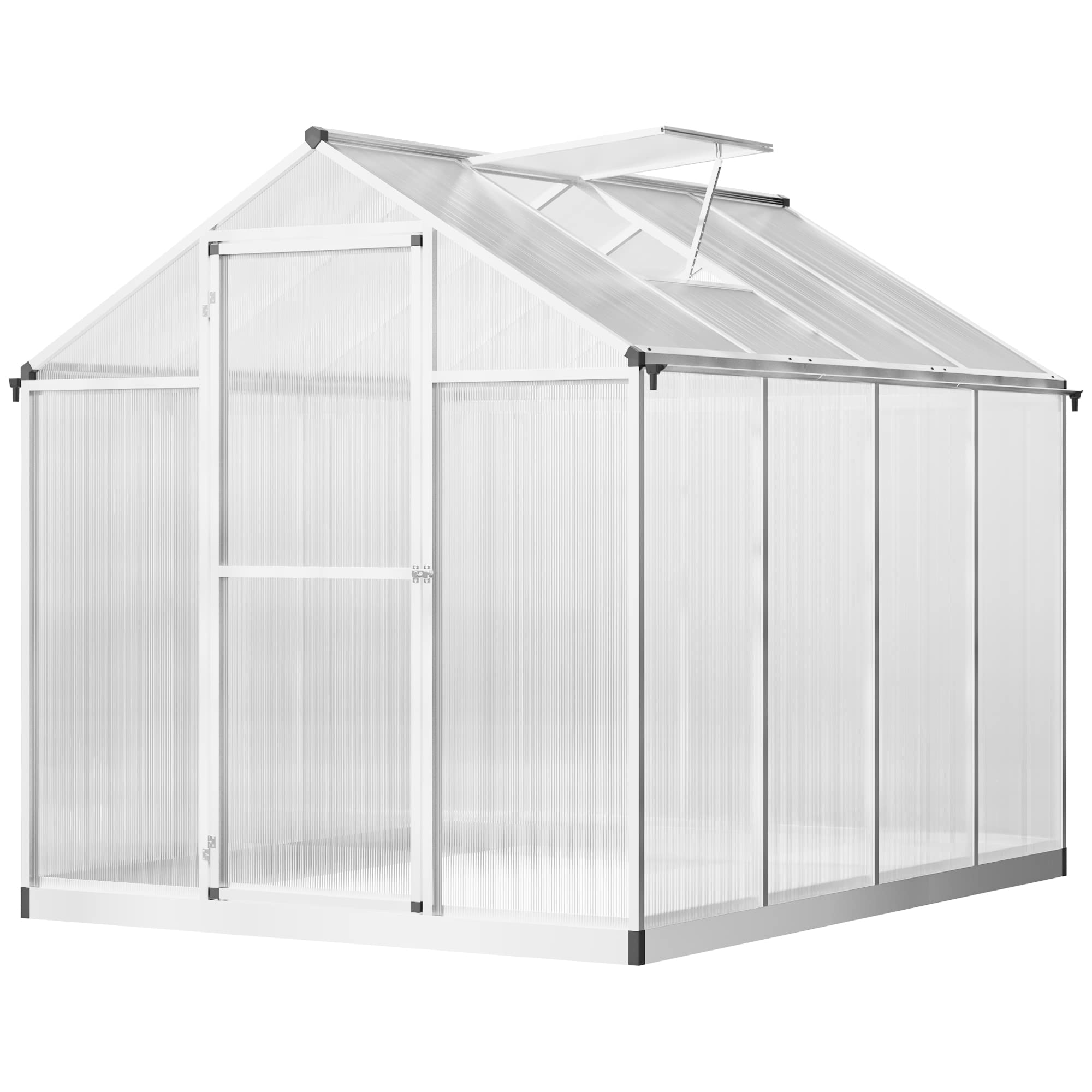 Outsunny 8' x 6' Polycarbonate Walk-in Greenhouse for Outdoor Garden - Durable Aluminum Frame with Rain Gutter & Roof Vent - Perfect for Backyard, Patio & Home Gardening