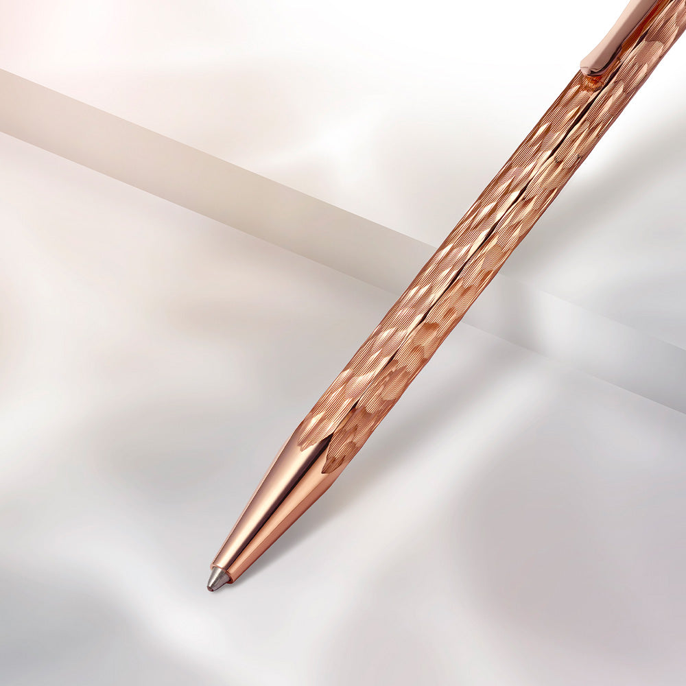 Luxury Caran d'Ache Ecridor Venetian Gilt Rose Gold Ballpoint Pen with Premium Leather Case Set - Elegant Writing Instrument for Business Gifts, Executive Office & Formal Occasions