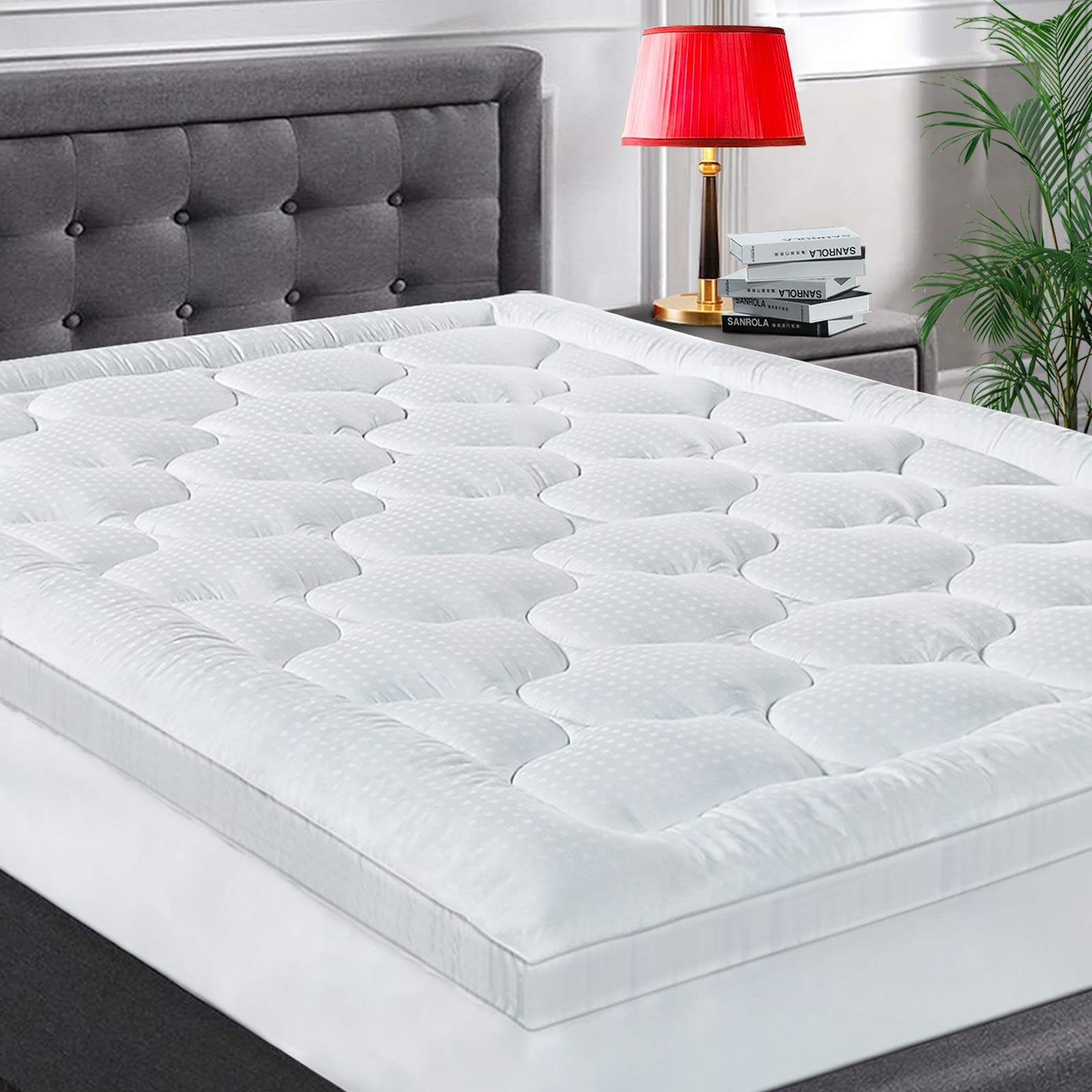 COHOME Full Size Mattress Topper - Extra Thick 400TC Cooling Cotton Pillow Top with Down Alternative Fill, Fits 8-21 Inch Deep Pocket Mattress (54x75 Inches, White Luxury) | Bedroom Upgrade for Hot Sleepers & Pressure Relief