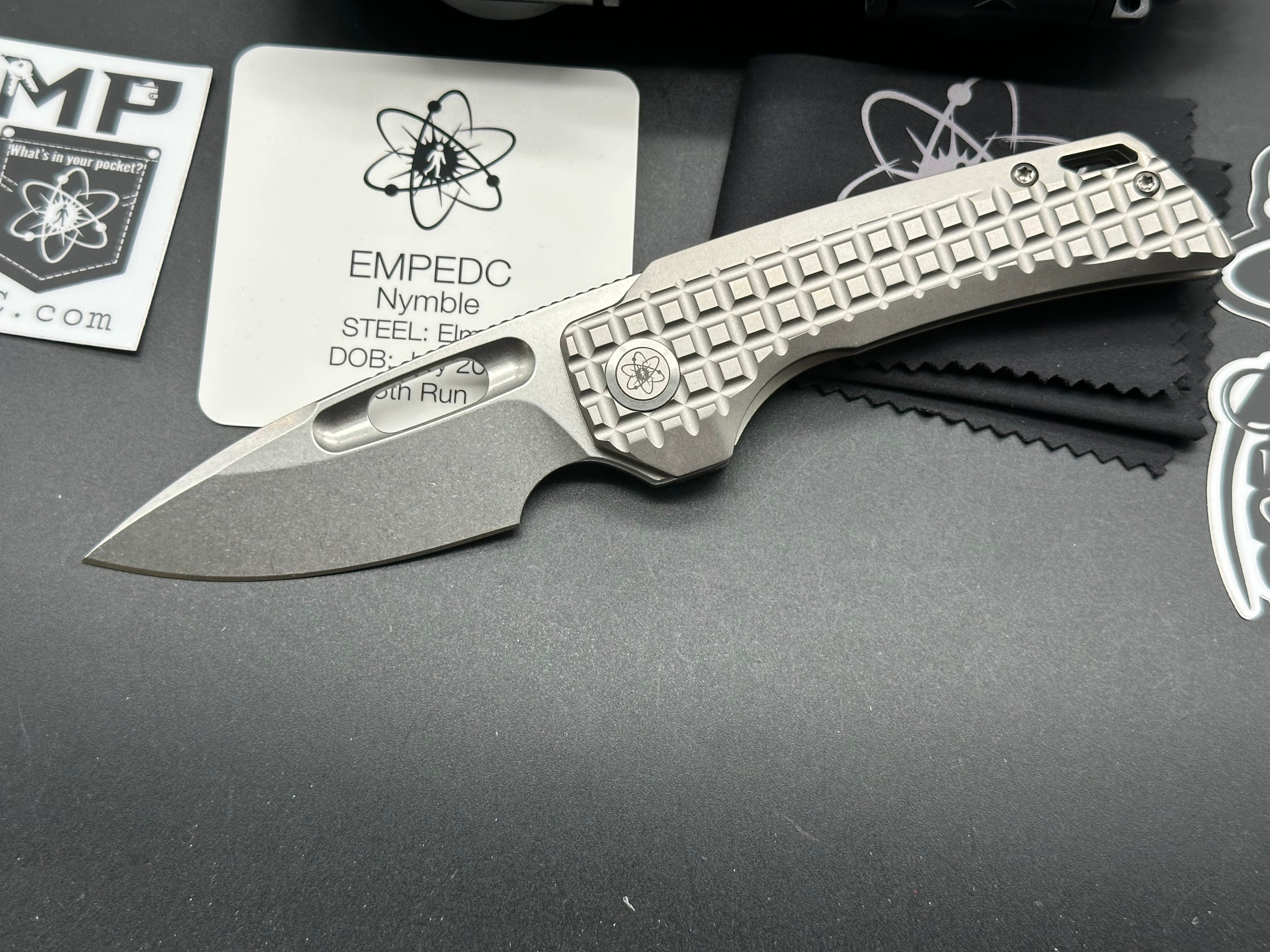 EMP EDC Nymble Folding Knife - Elmax Stonewash Blade & Titanium Frag Handle | Compact Everyday Carry Pocket Knife for Outdoor, Camping, Hiking and Survival