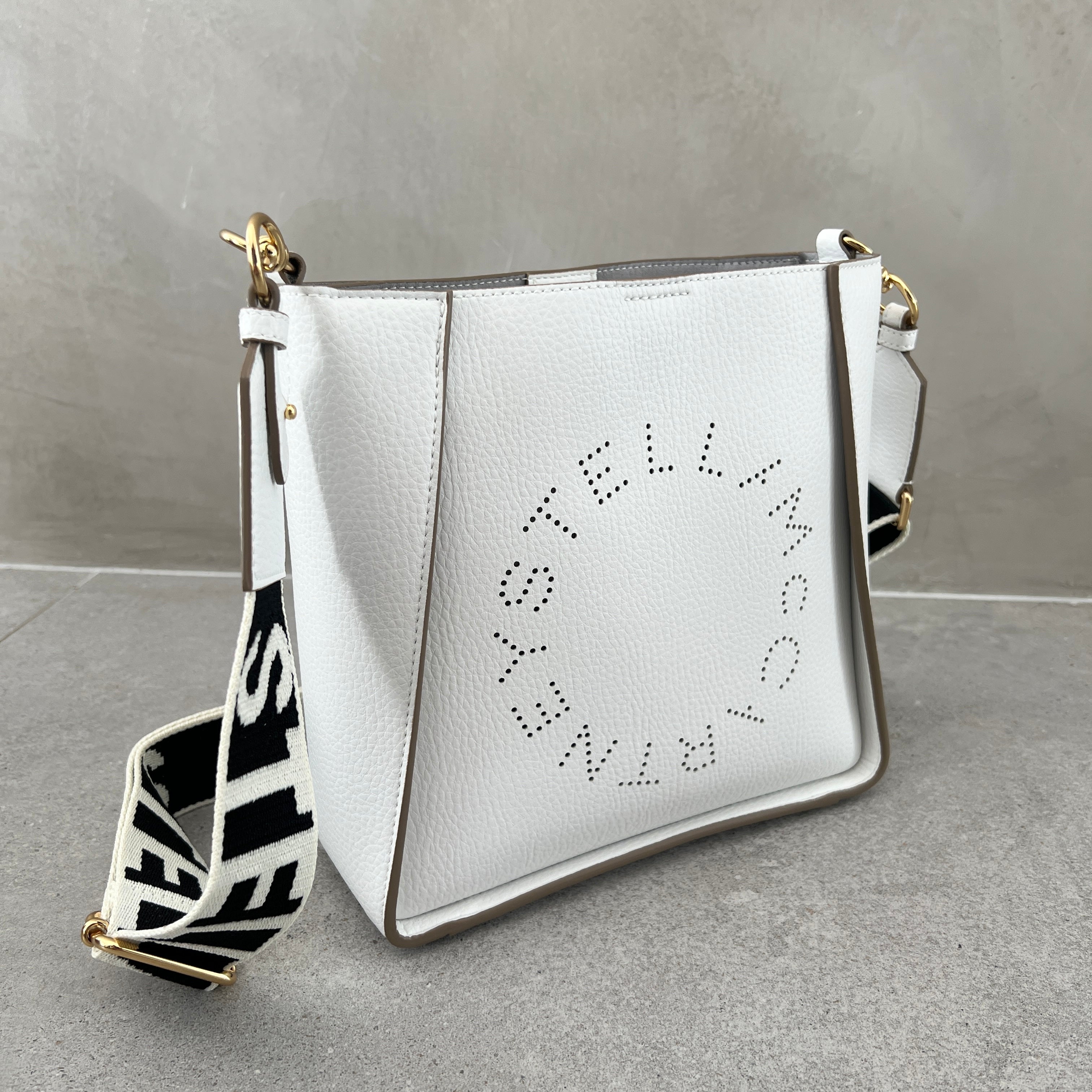 Stella Logo Mini Crossbody Hobo Bag - Grain Perforated Leather Purse for Women in White | Perfect for Everyday Use, Date Night & Travel Accessories