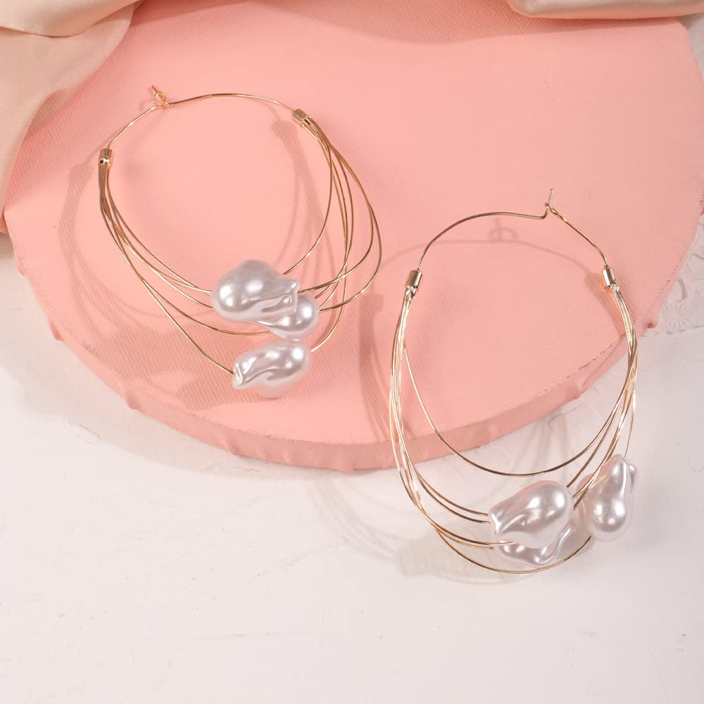 Missgrace Women's Boho Pearl Hoop Earrings - Trendy Bohemian Dainty Circle Statement Jewelry Set | Shiny Disco Bar Earrings for Parties, Weddings & Everyday Wear