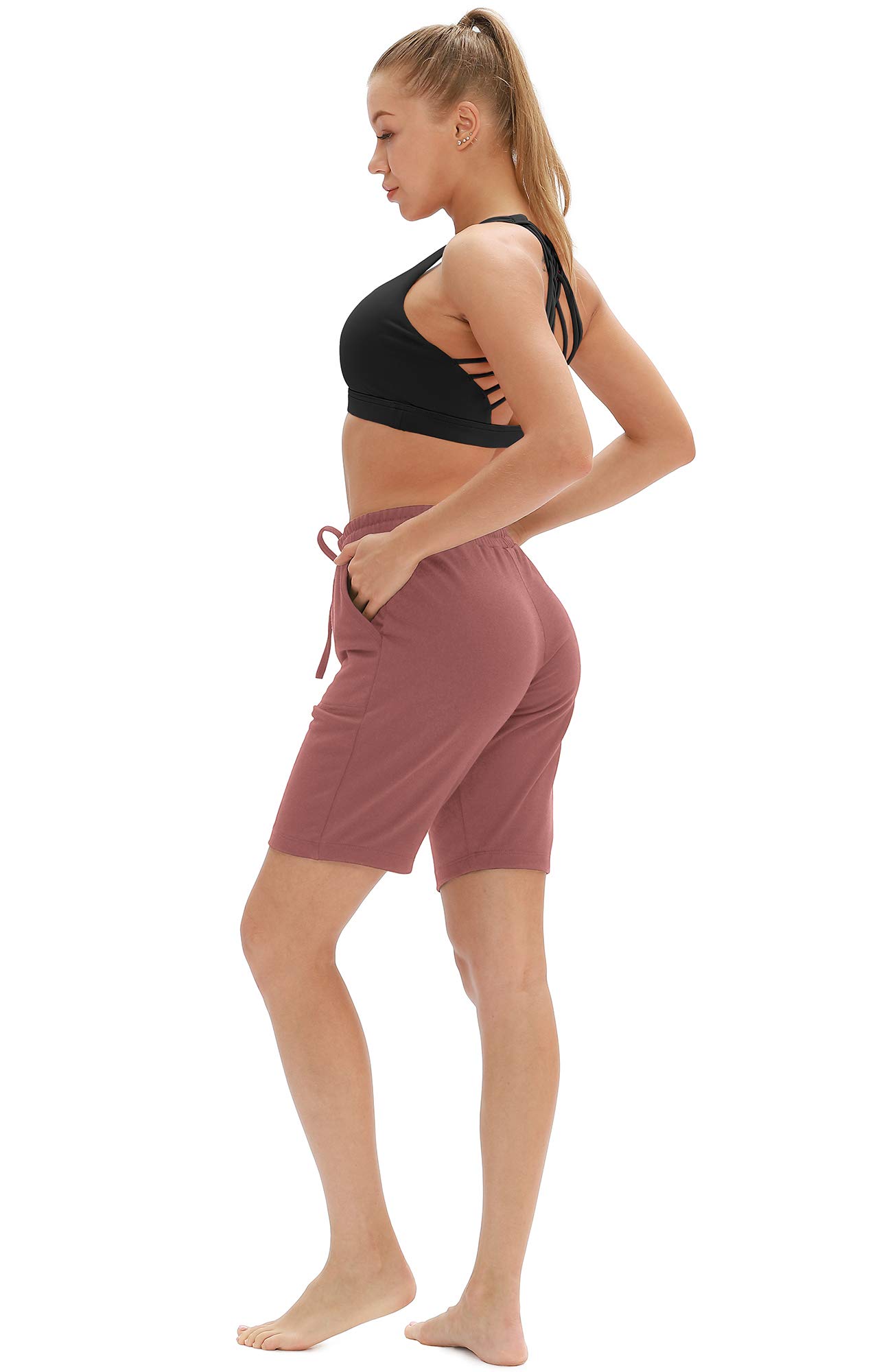 ICYzone Women's Athletic Running Yoga Shorts - High Waist Workout Active Lounge Bermuda Shorts with Pockets for Gym, Yoga & Casual Wear