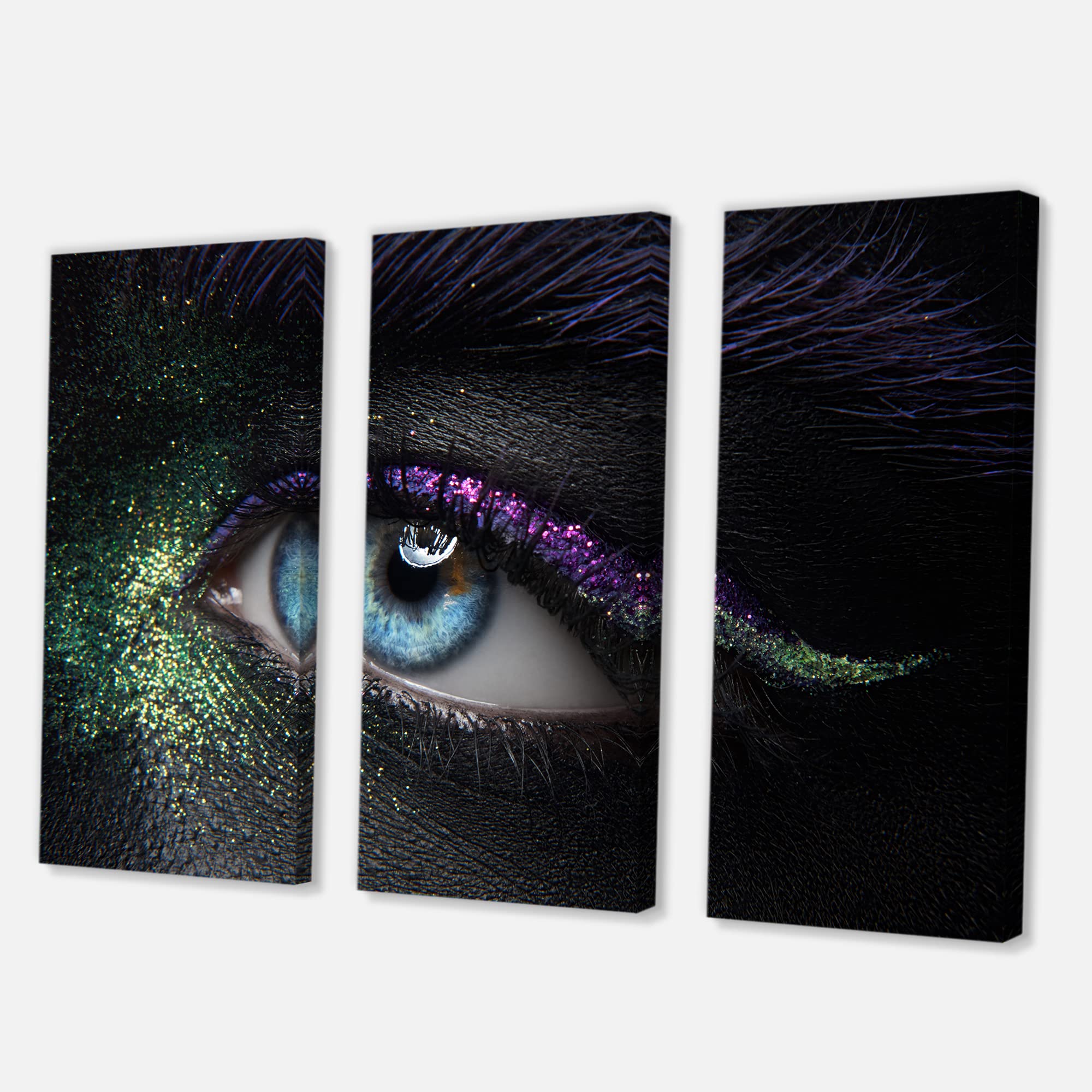 Green & Purple Sparkling Female Eyes Modern Canvas Wall Art - Elegant Home Decor for Living Room, Bedroom & Office