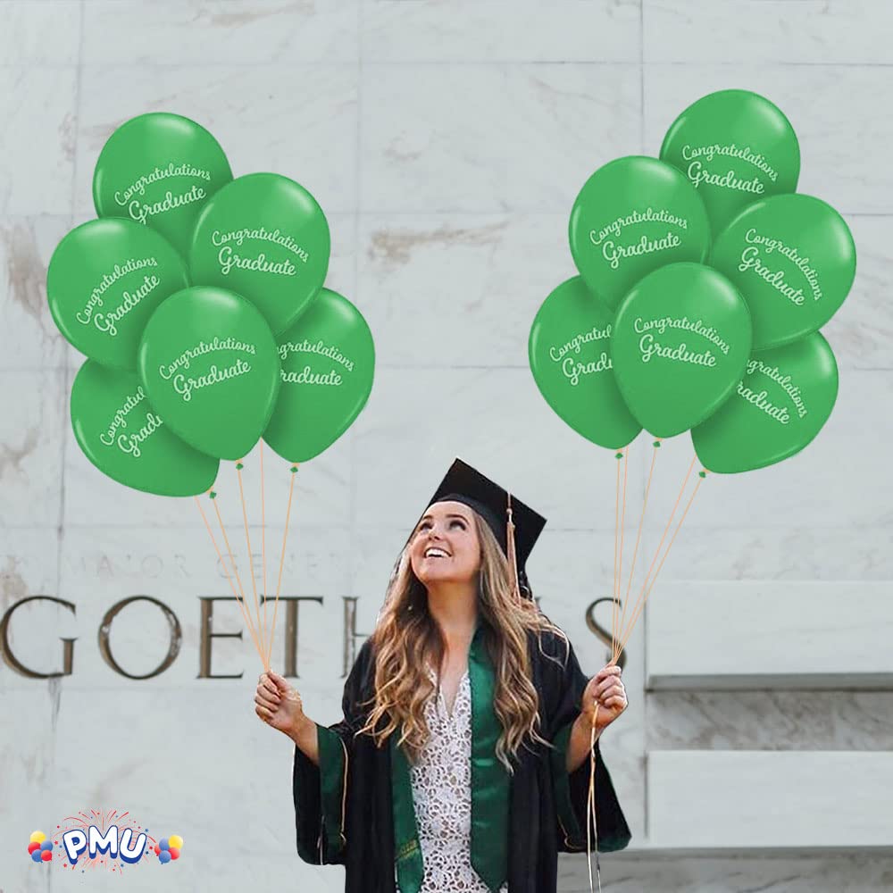 Premium Green Graduation Balloons - Congrats Grad Script Latex Balloons (12/Pack) - Perfect for Graduation Party Decorations, PMU Celebrations & Graduation Ceremony Decor