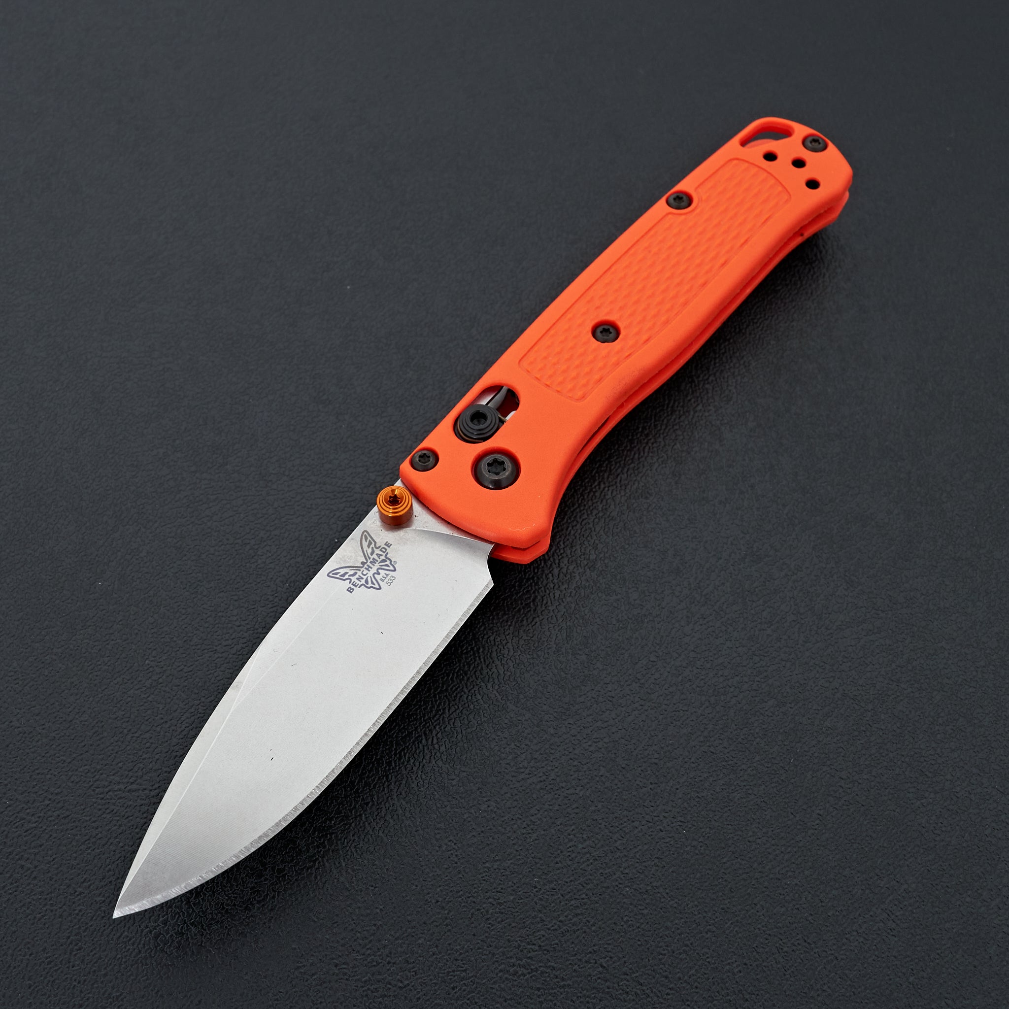 Benchmade Mini Bugout Folding Knife - Orange Grivory Handle, Lightweight EDC Pocket Knife for Outdoor, Camping, and Everyday Carry