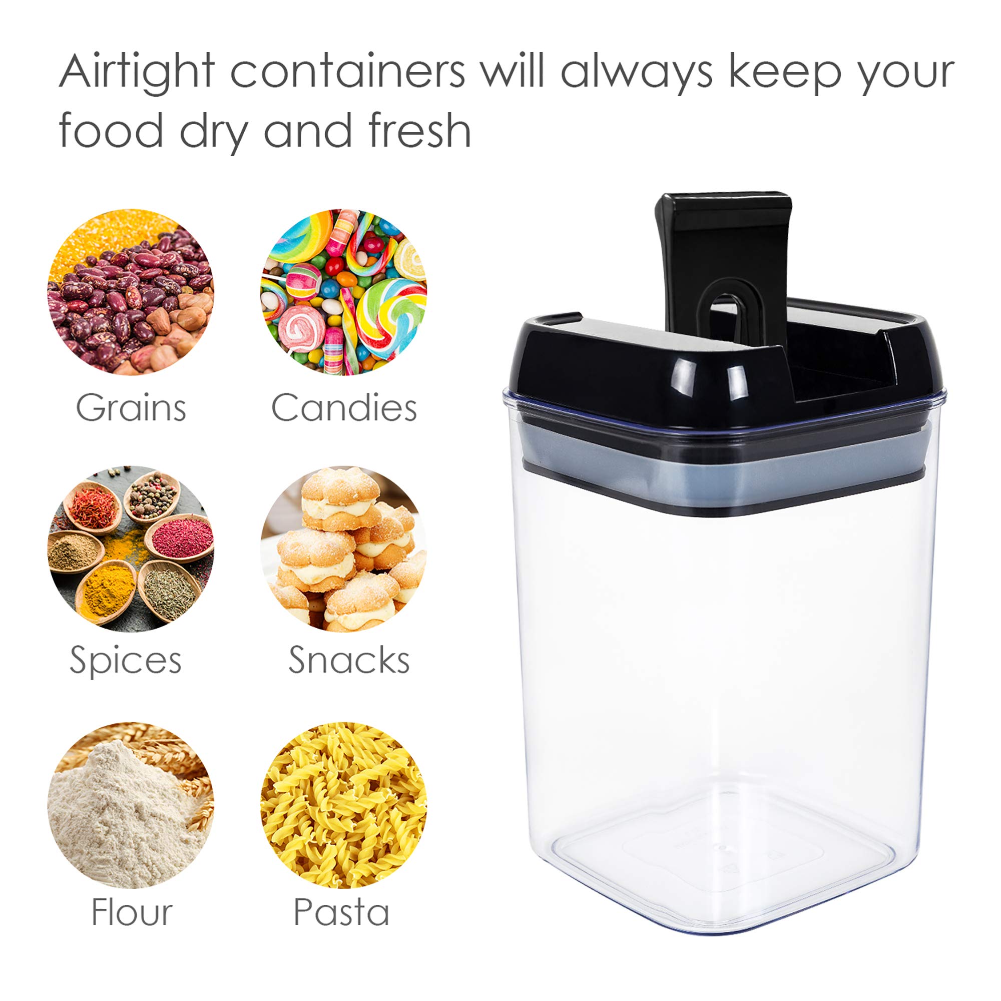 Vtopmart 7-Piece Airtight Food Storage Containers Set - BPA Free Plastic Kitchen Canisters with Locking Lids for Cereal, Flour, Sugar & Dry Goods - Perfect for Pantry Organization & Meal Prep (Includes 24 Labels, Black)
